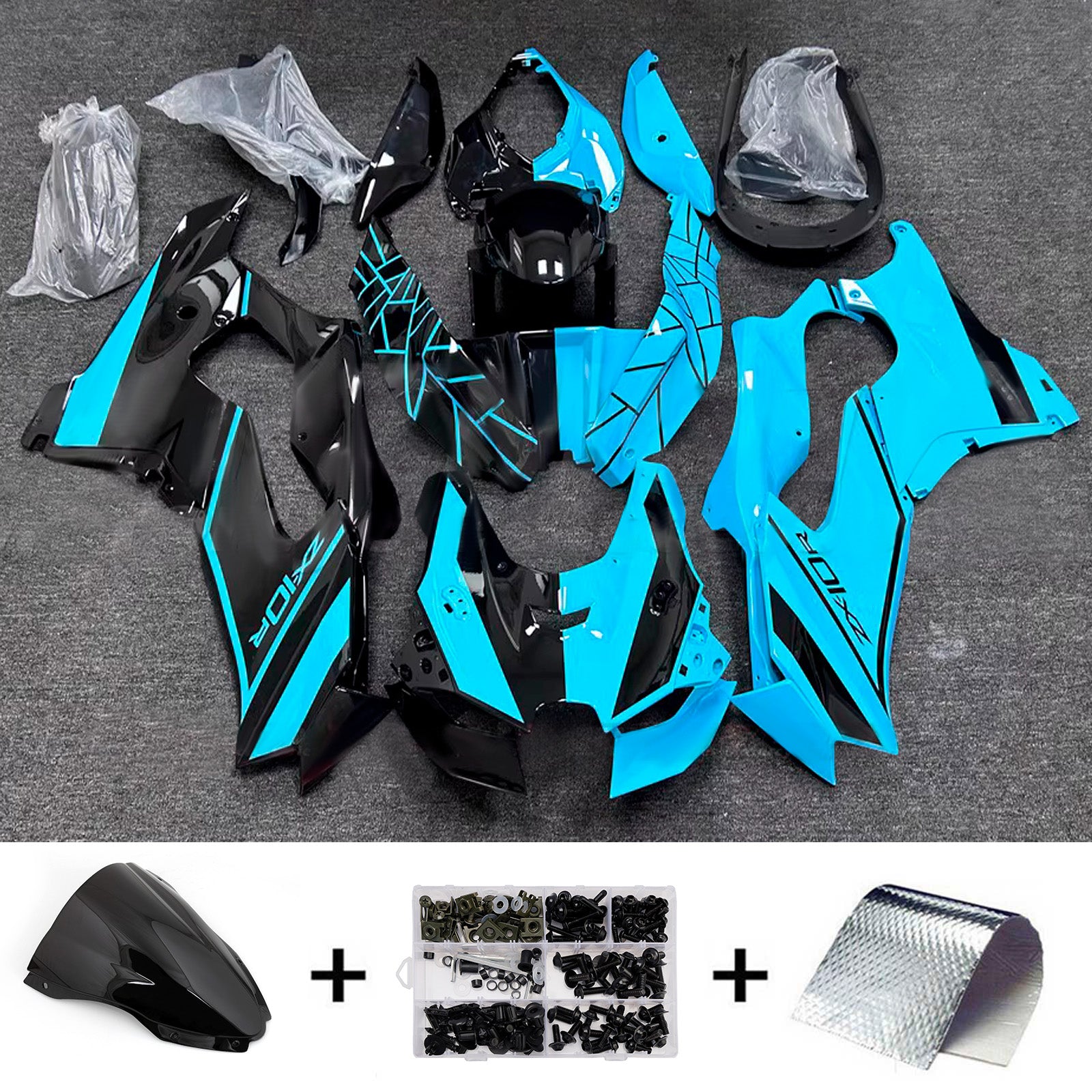 Amotopart 2021-2025 Kawasaki ZX-10R/ZX-10RR Half Blue & Half Black Fairing Kit