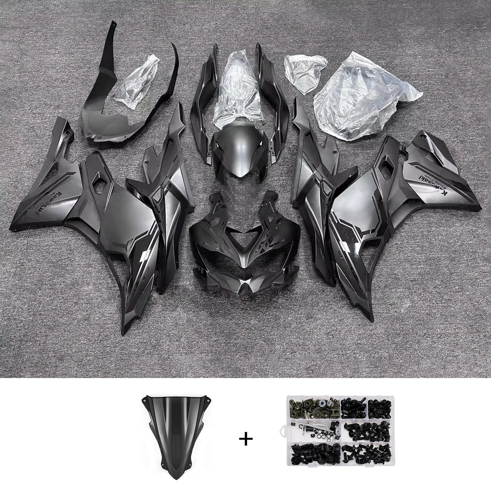 Amotopart 2019-2022 Kawasaki Ninja ZX-25R 2023-2025 Kawasaki Ninja ZX-4R/ZX-4RR Grey Fairing Kit