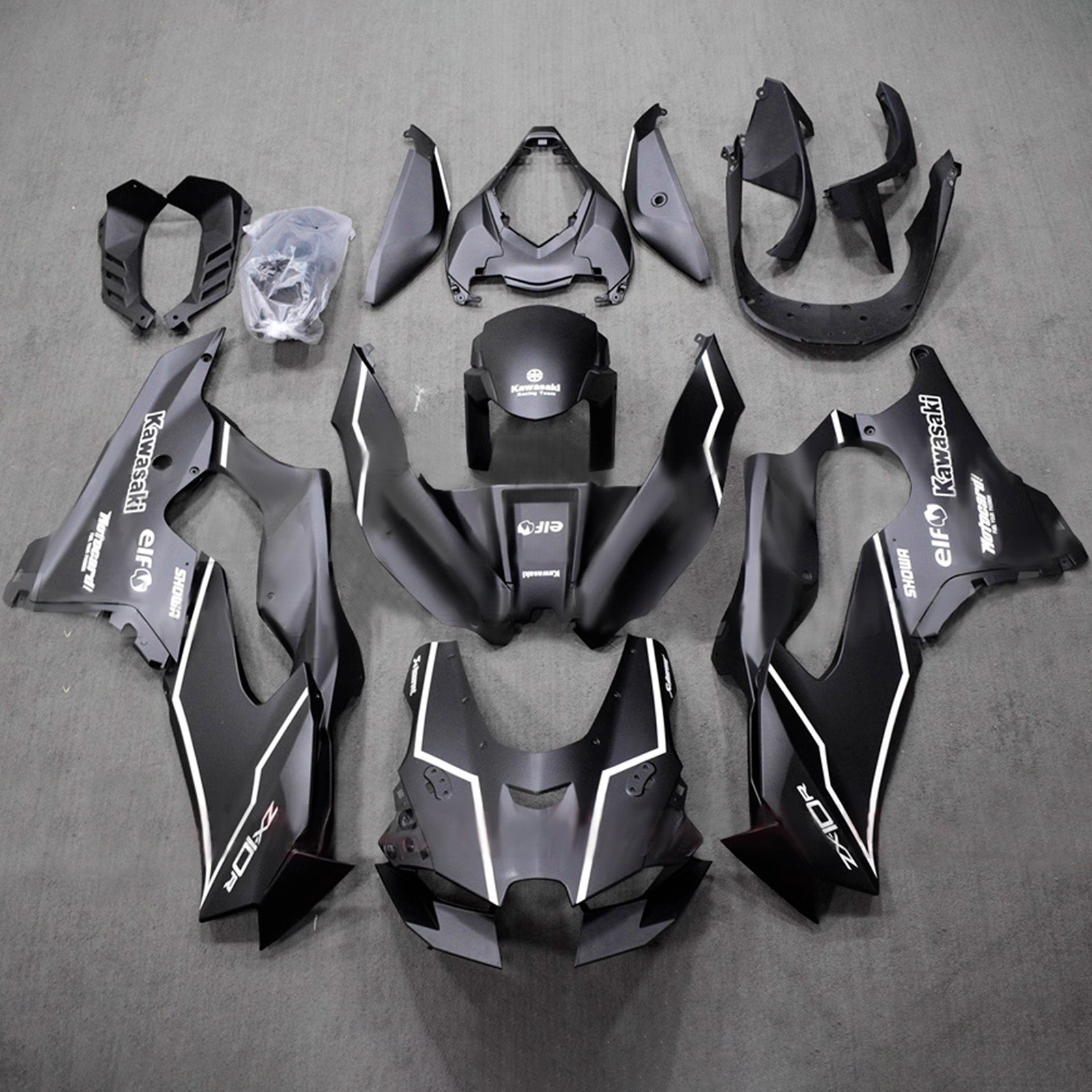 Amotopart 2021-2025 Kawasaki ZX-10R/ZX-10RR Black with White Stripe Fairing Kit
