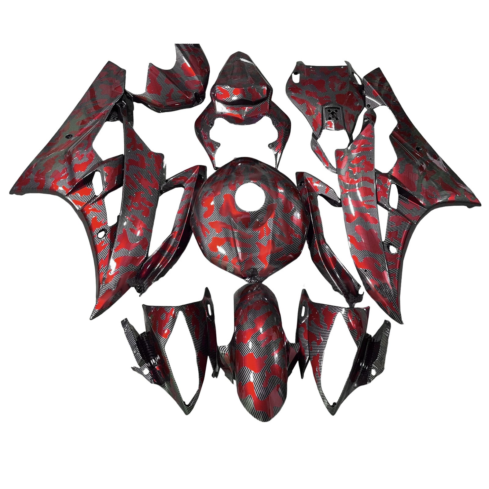 Amotopart 2006-2007 Yamaha YZF-R6 Red & Black Carbon Fiber Pattern Fairing Kit