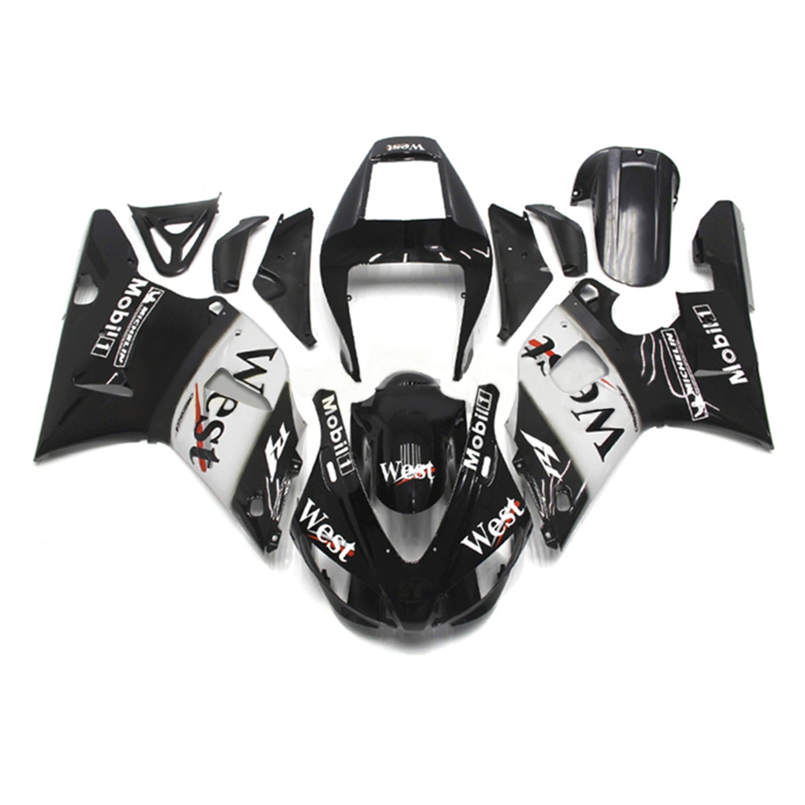Amotopart 2000-2001 YZF 1000 R1 Yamaha Black & White Style 1 Fairing Zestaw