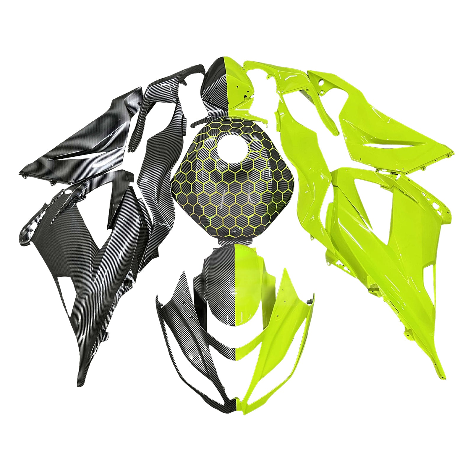 Amotopart 2013-2018 Kawasaki ZX6R 636 Carbon Fiber Pattern & Yellow Black Fairing Kit
