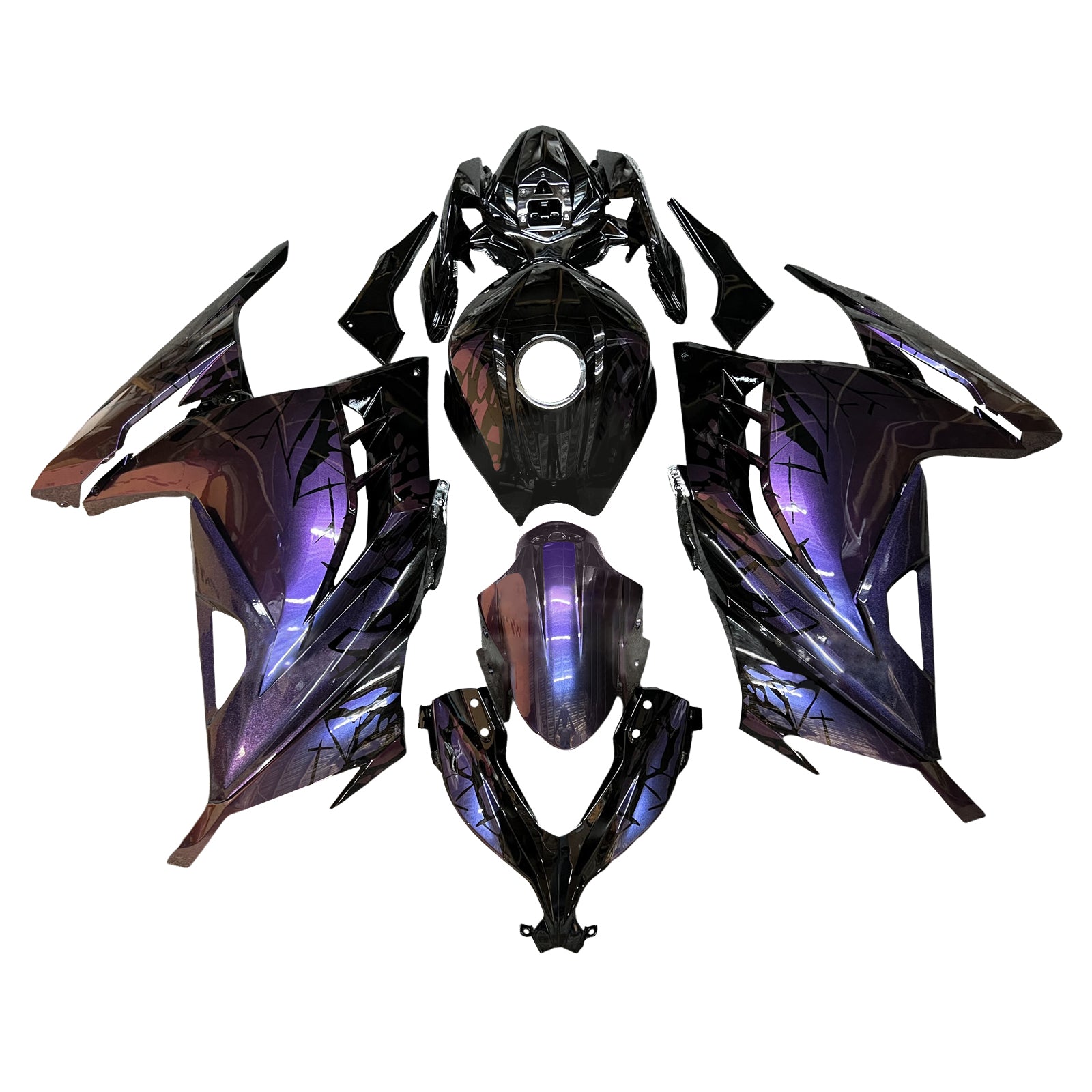 Amotopart 2013-2024 Kawasaki EX300 Ninja300 Gradient Purple Blue Fairing Kit