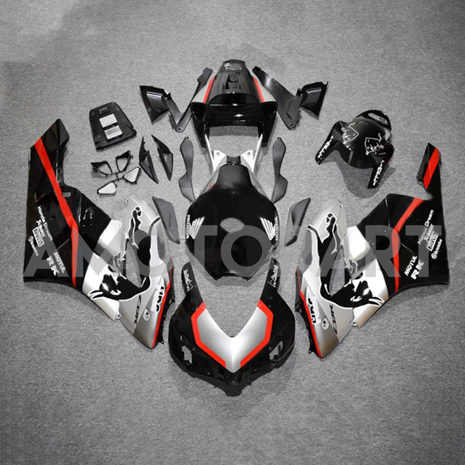 Amotopart 2004-2005 Honda CBR1000RR Black&Silver with Red Stripe Fairing Kit