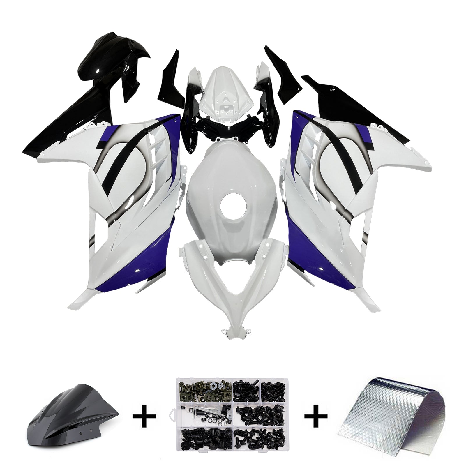 Amotopart 2013-2024 Kawasaki EX300 Ninja300 White Black Blue Fairing Kit