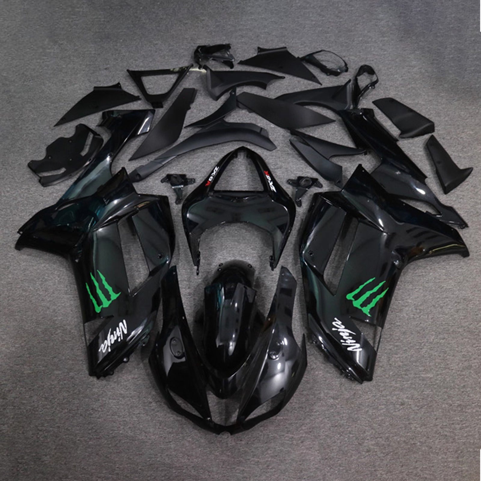 Amotopart 2007-2008 Kawasaki ZX6R 636 Glossy Black Green Fairing Kit