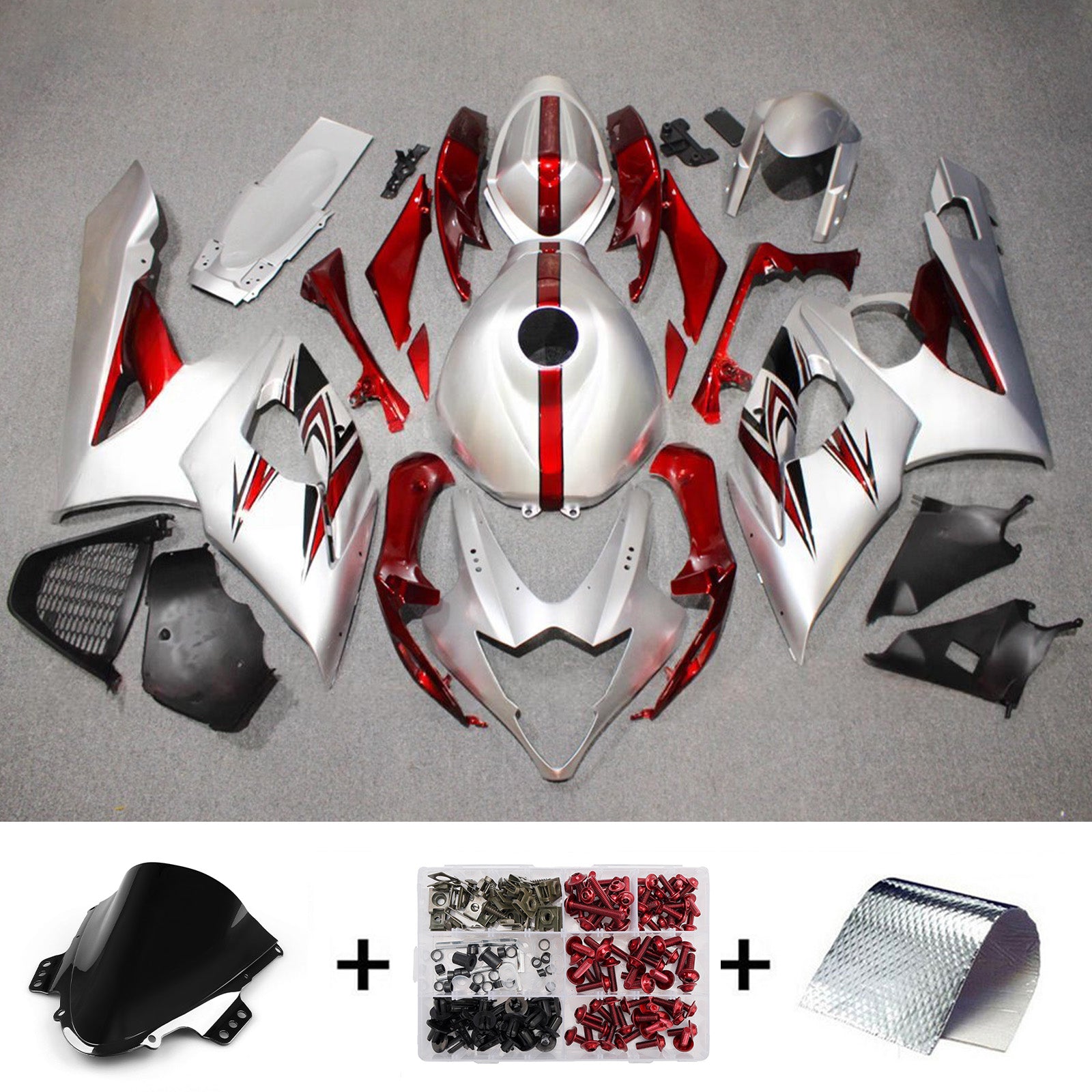 Amotopart 2005-2006 Suzuki GSXR1000 Silver Red Fairing Kit