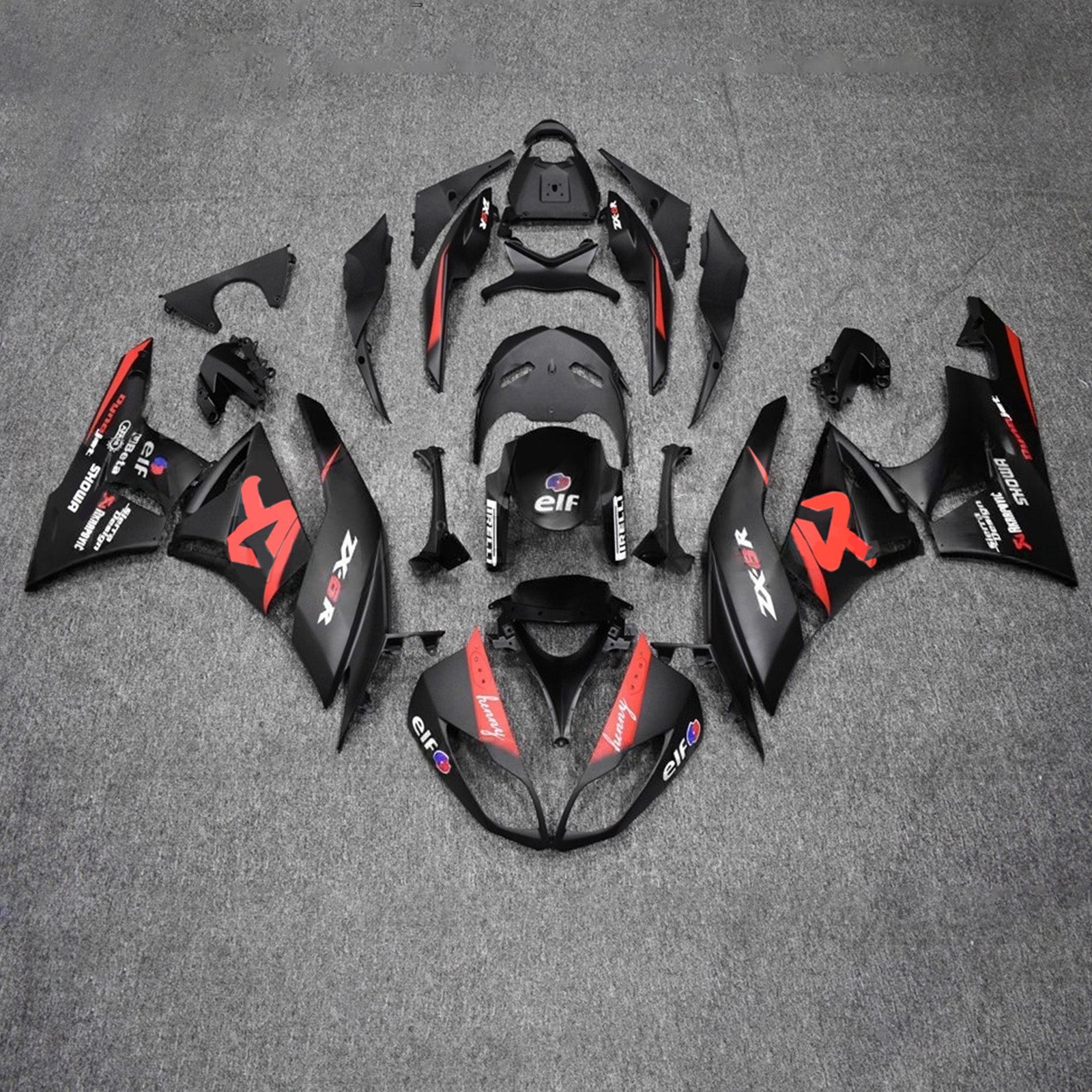 Amotopart 2009-2012 Kawasaki ZX6R 636 Black Red Fairing Kit