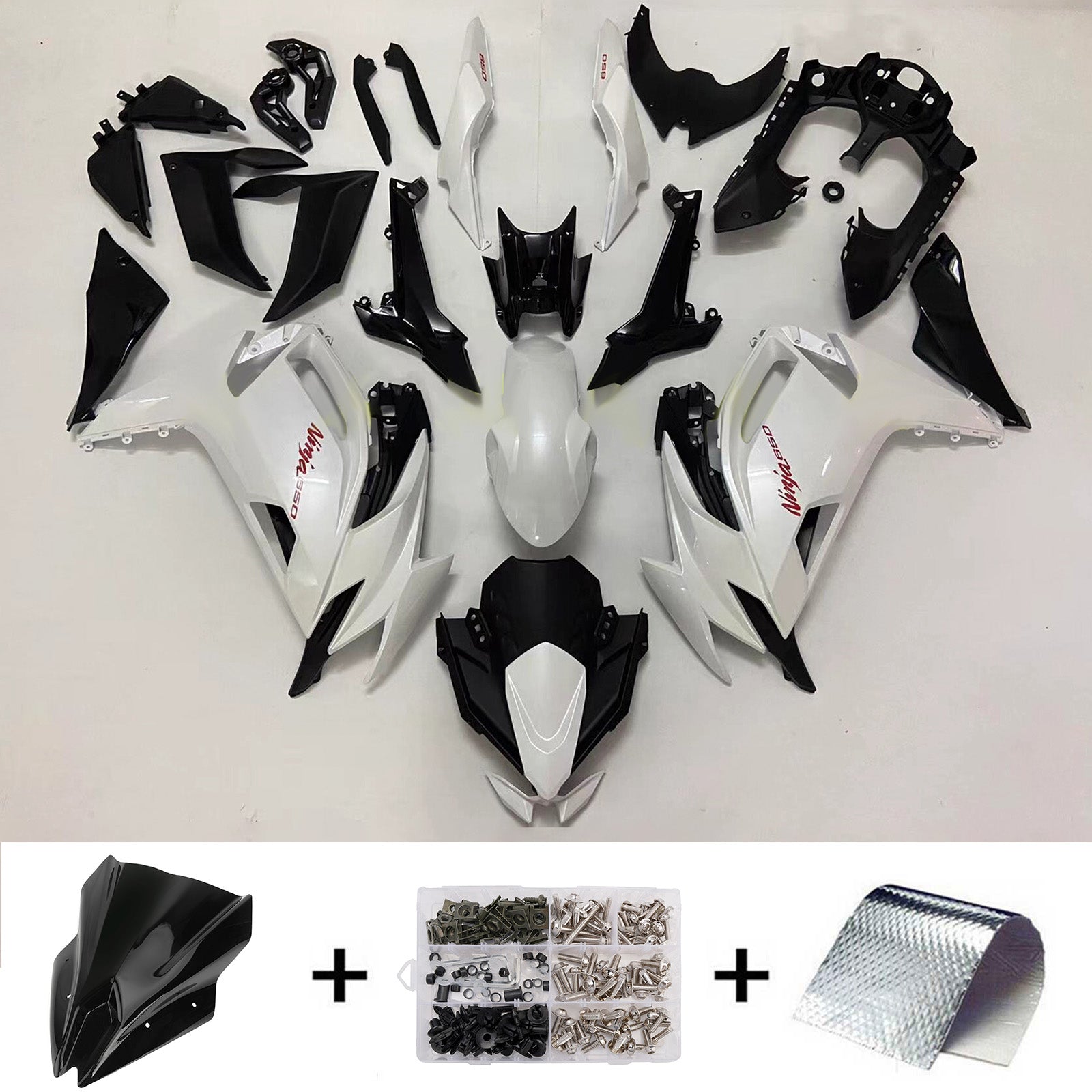 Amotopart 2017-2019 Kawasaki ER6F/Ninja650R White Black Fairing Kit