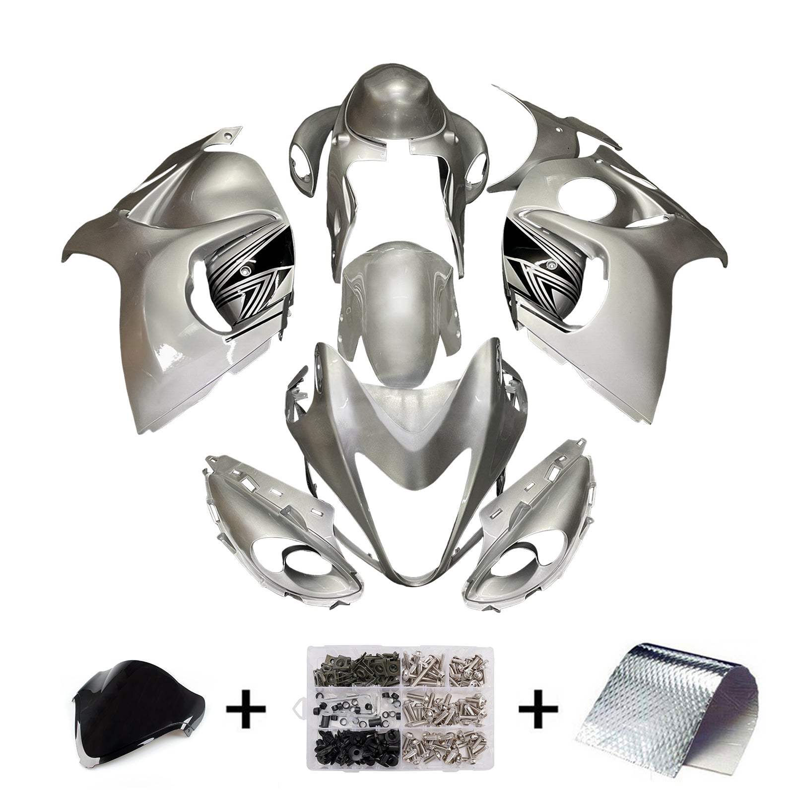 Amotopart 2008-2020 Suzuki Hayabusa GSX1300R Silver Fairing Kit