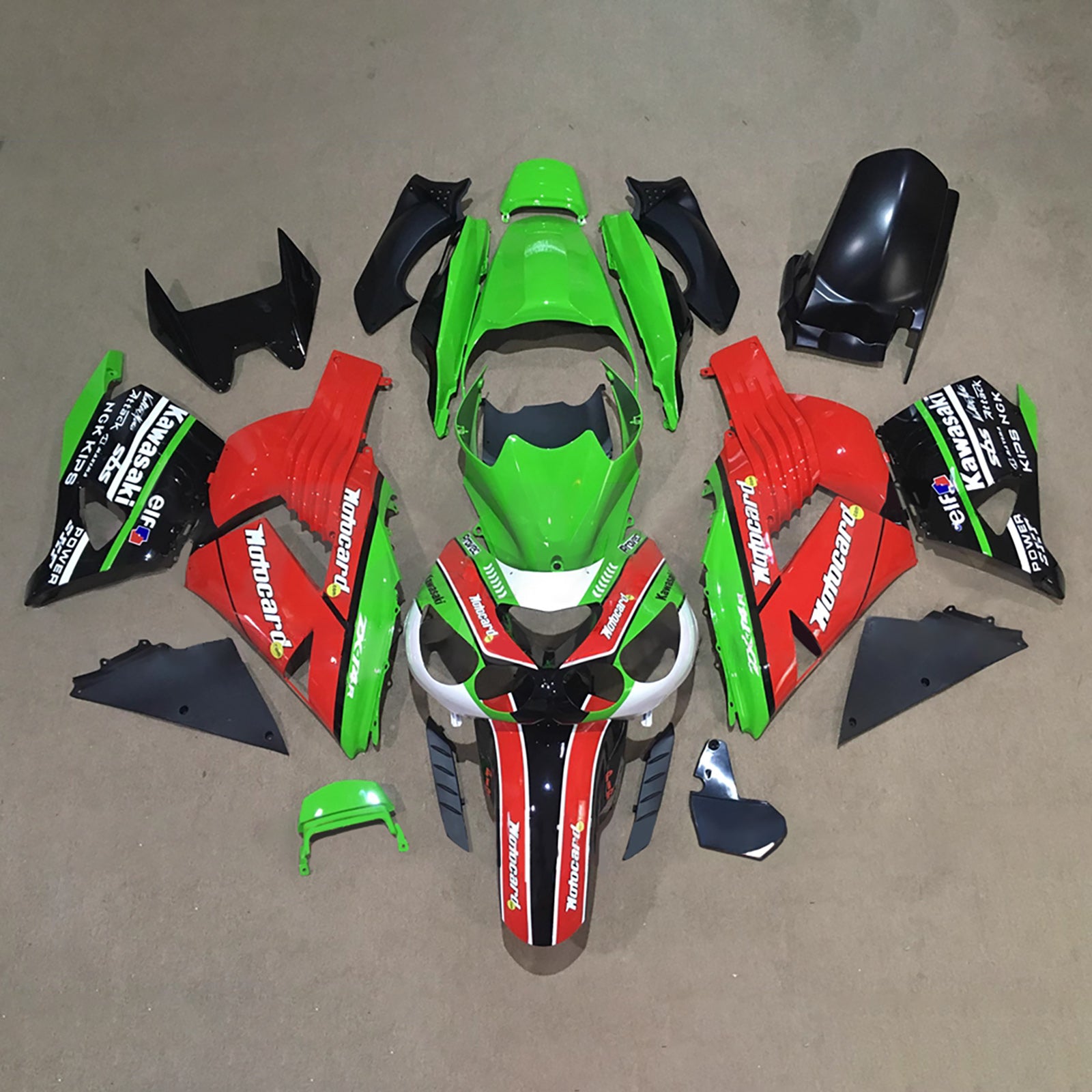 Amotopart 2012-2025 Kawasaki ZX14R ZZR1400 Green Red Black Fairing Kit