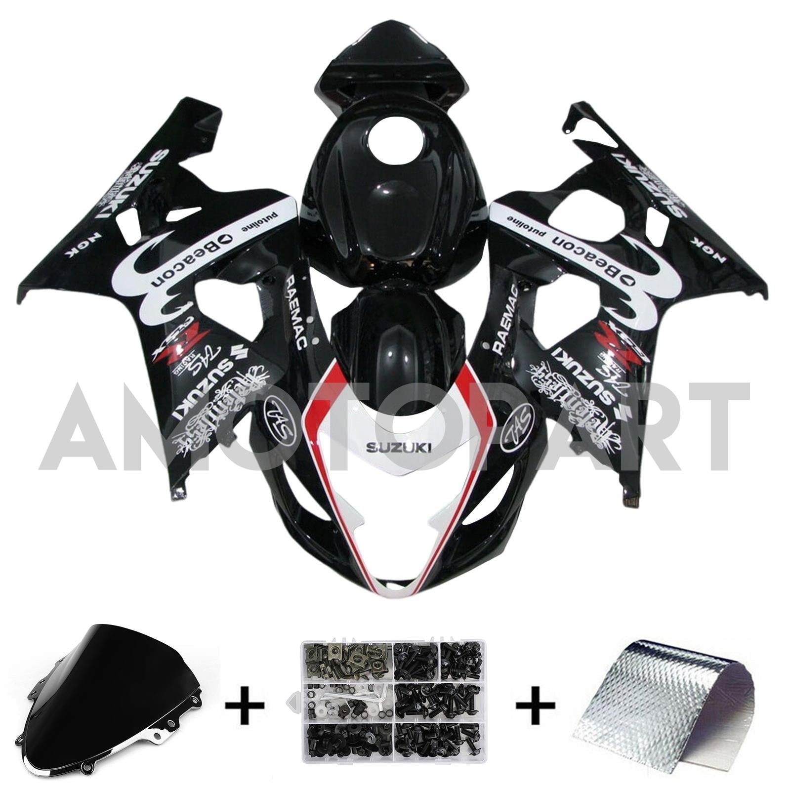 Amotopart 2004-2005 K4 GSXR 600/750 Suzuki White & Black Style4 Kit de carenagem