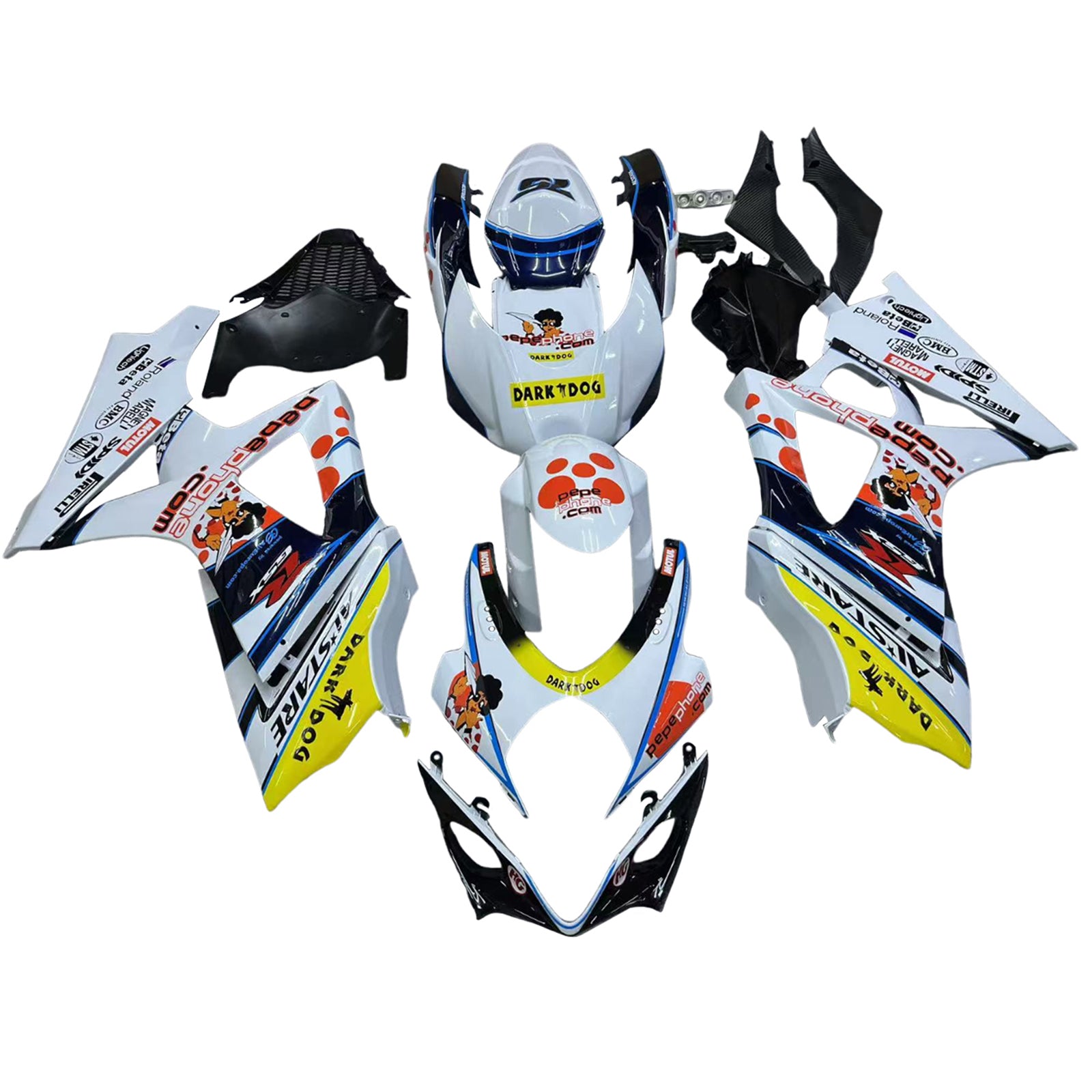 Amotopart 2007-2008 Suzuki GSXR1000 White Black Yellow Red Fairing Kit