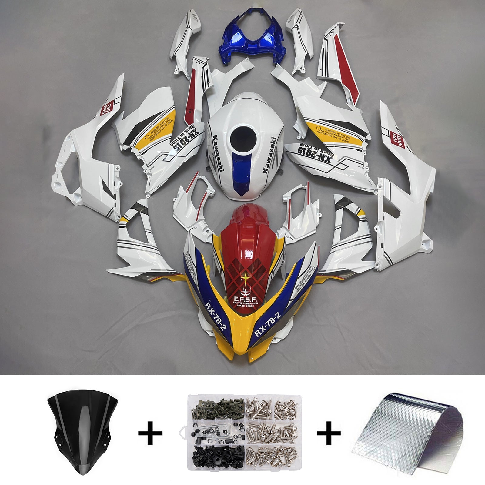 Amotopart 2018-2024 Kawasaki EX400/Ninja400 White Blue Red Yellow Fairing Kit