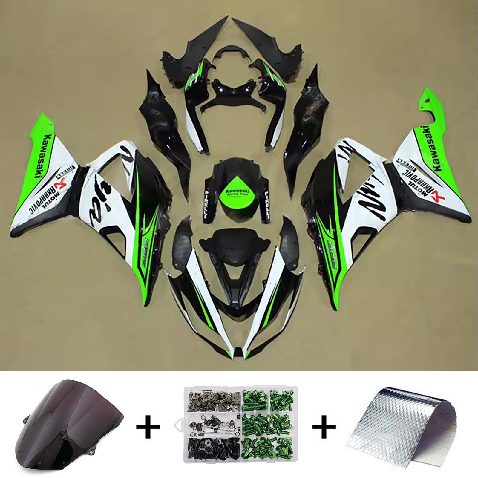 Amotopart 2013-2018 Kawasaki ZX6R 636 Black Green White Fairing Kit