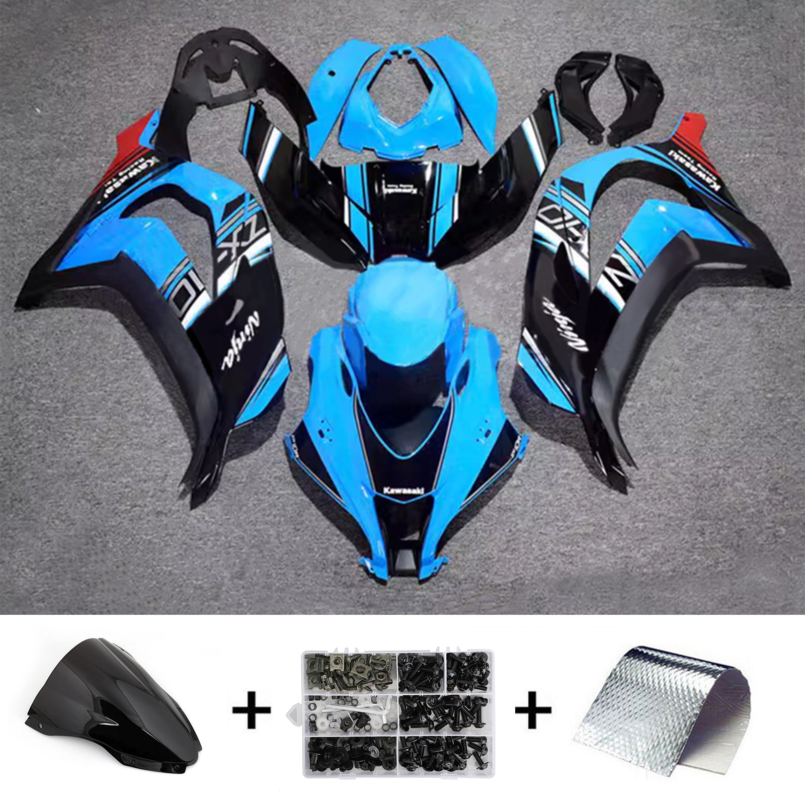Amotopart 2016-2020 Kawasaki ZX10R Blue Black Fairing Kit