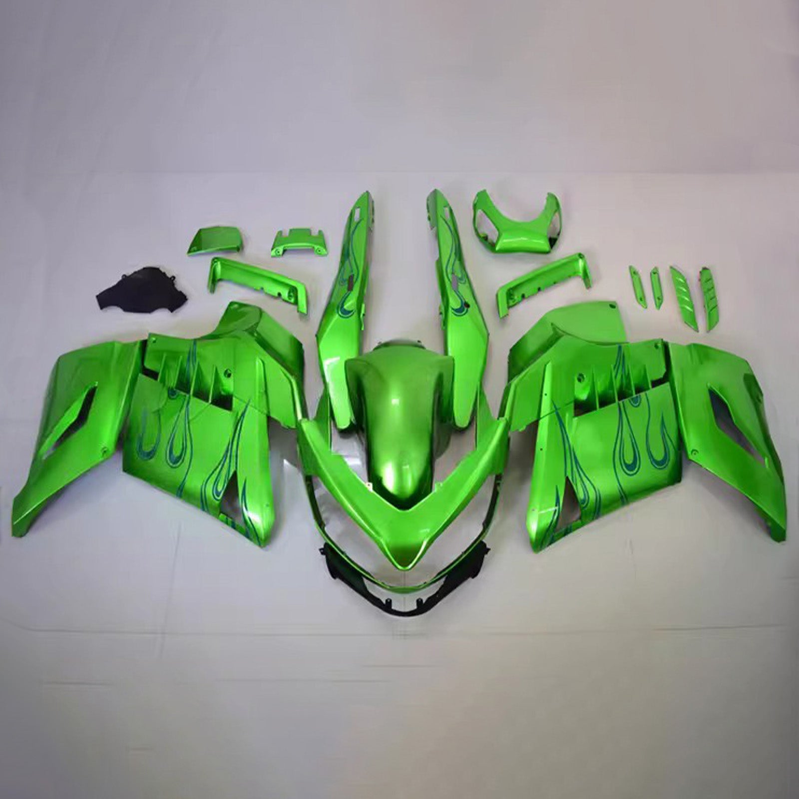 Amotopart 2006-2011 Kawasaki ZX14R ZZR1400 Green with Flame Fairing Kit