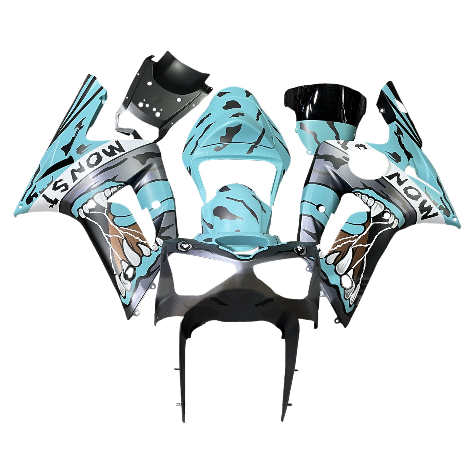 Amotopart 2003-2004 Kawasaki ZX6R 636 Light Blue Black Grey Fairing Kit