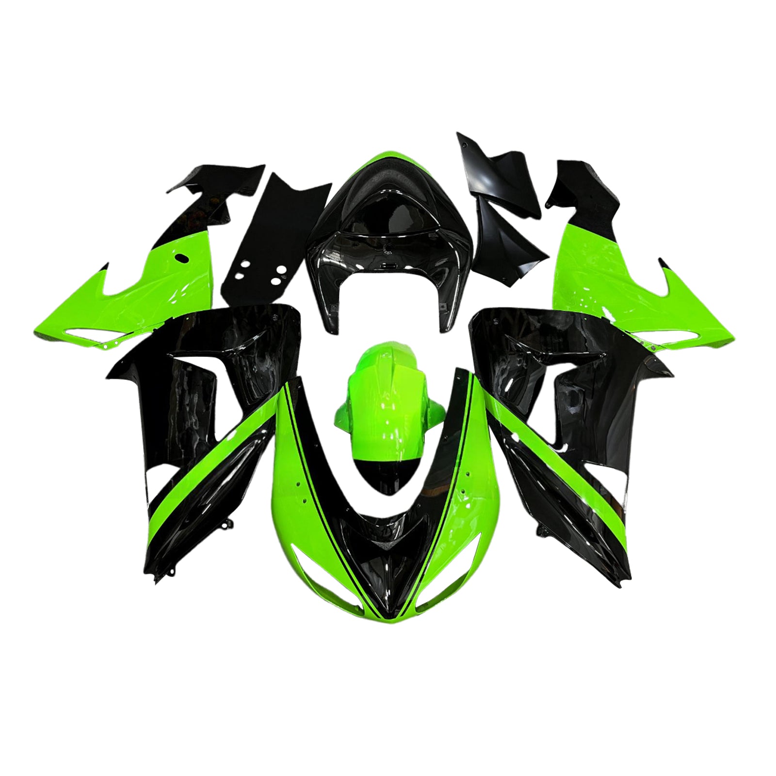 Amotopart 2006-2007 Kawasaki ZX10R Green Black Fairing Kit