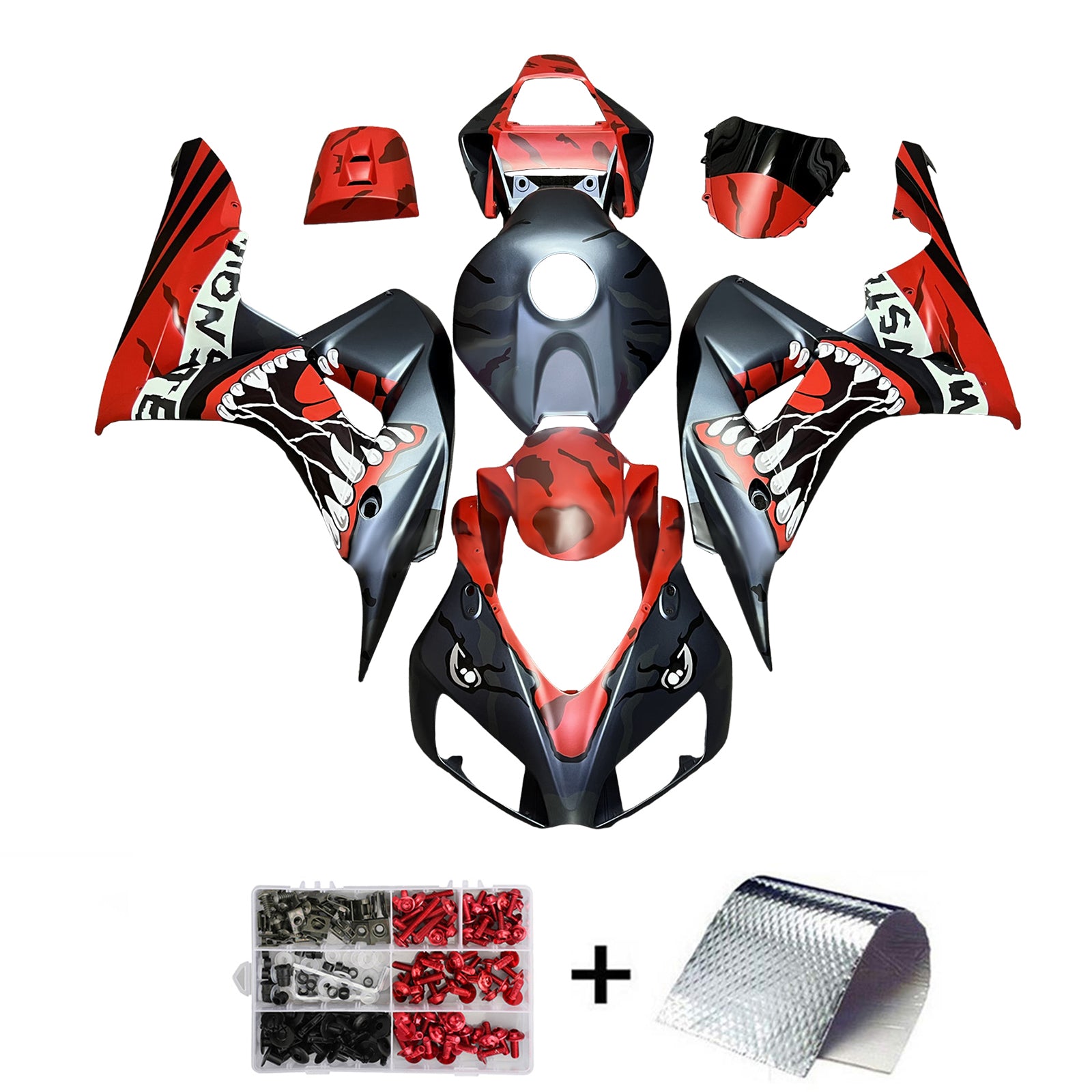 Amotopart 2006-2007 Honda CBR1000rr Monster Black Red Fairring Kit