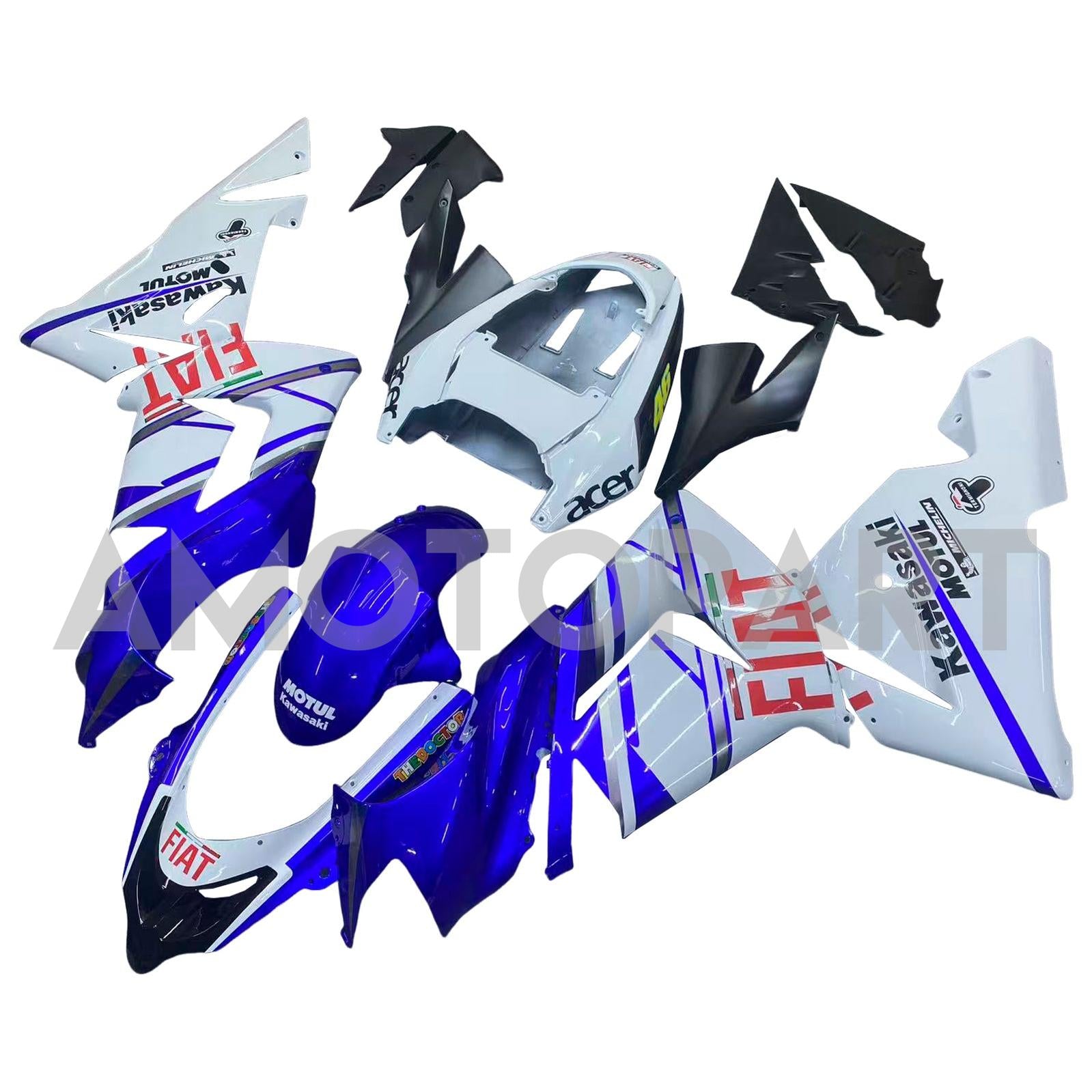 Amotopart 2004-2005 Kawasaki ZX10R Glossy Blue White Fairing Kit
