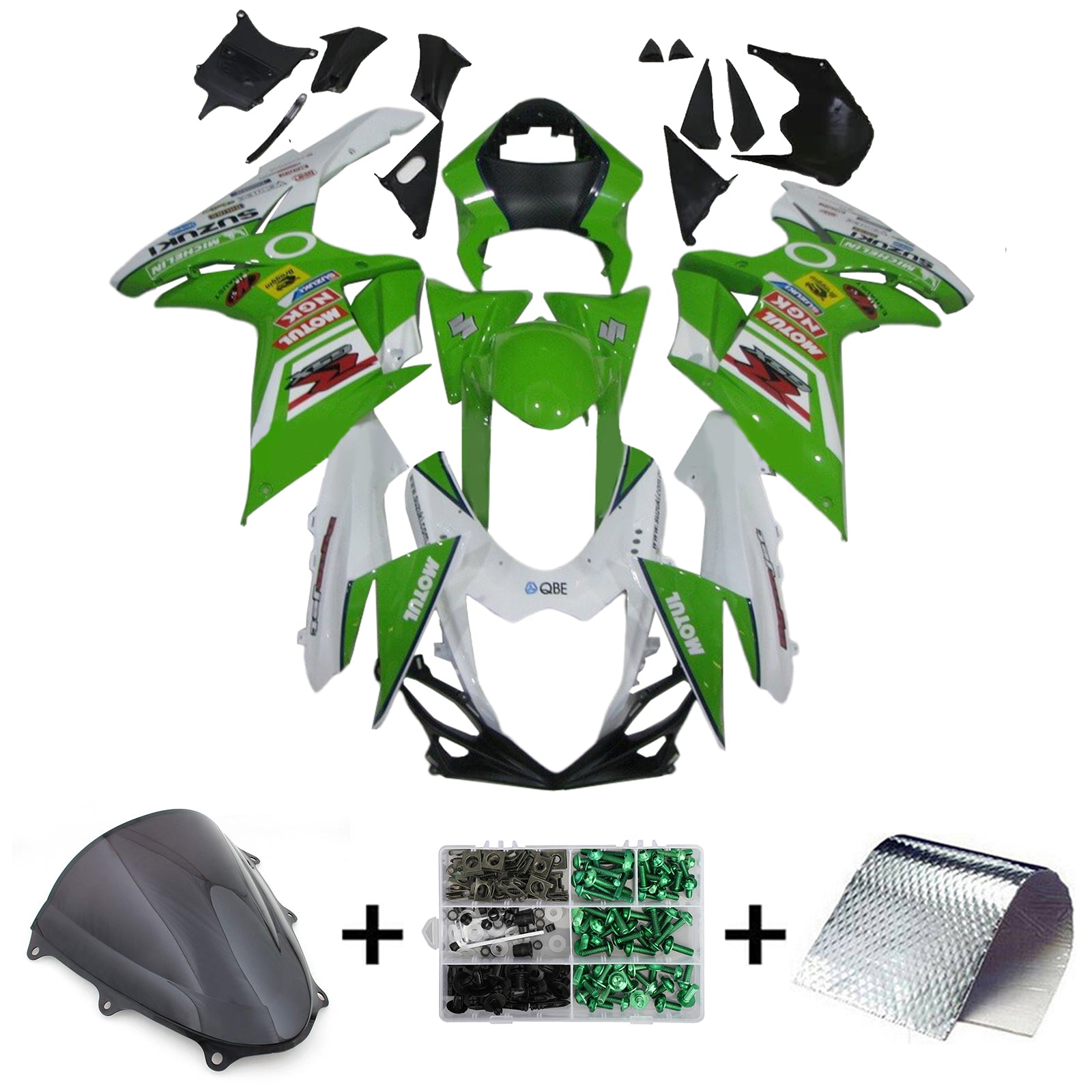 Amotopart 2011-2025 K11 GSXR 600/750 Suzuki Green&Black Style1 Fairing Kit
