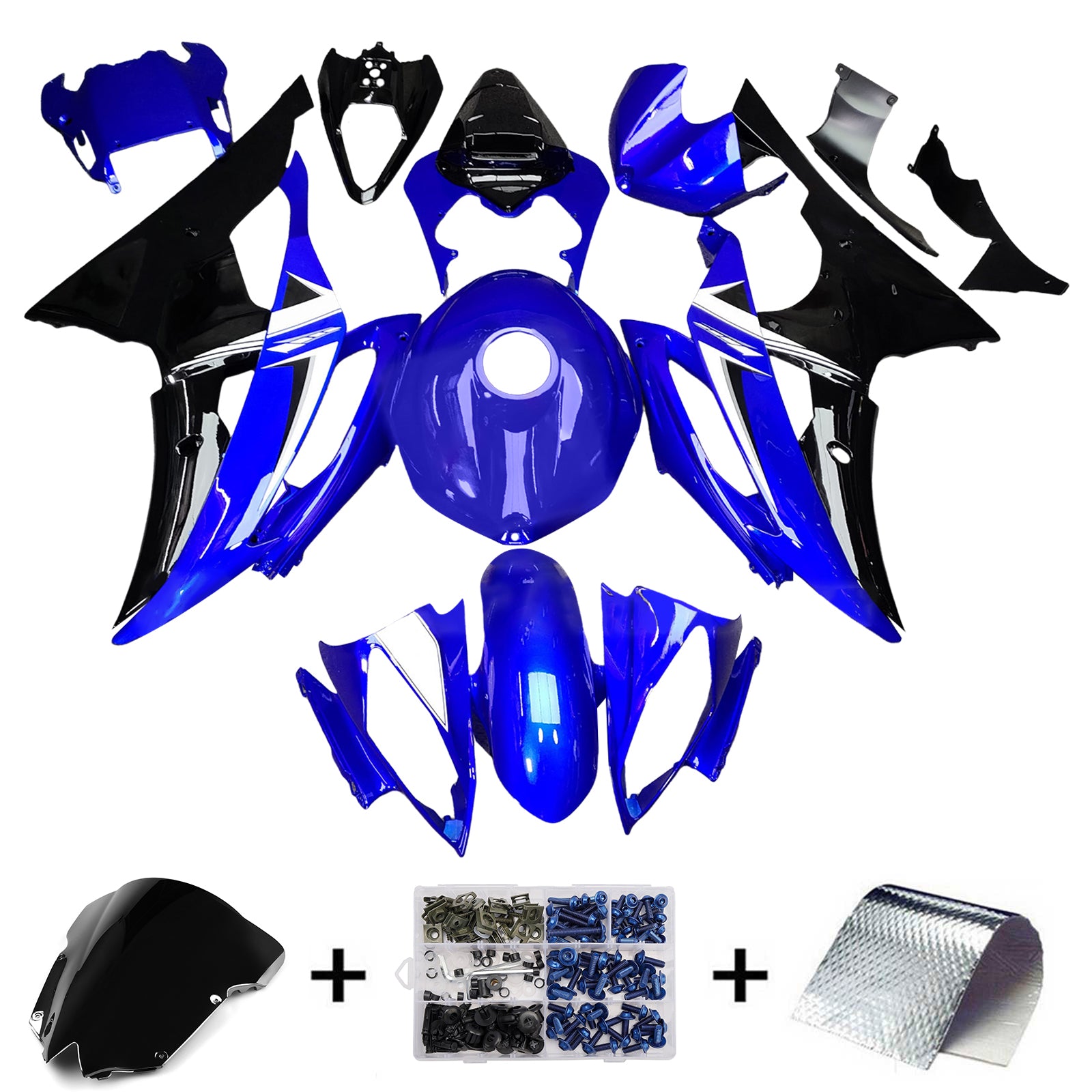 Amotopart 2008-2016 Yamaha YZF-R6 Blue & Black Fairing Kit