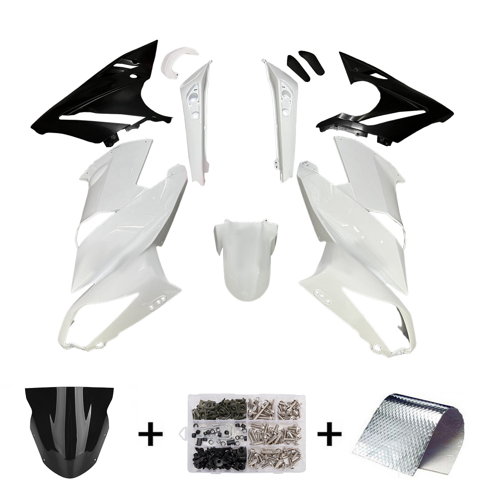 Amotopart 2009-2011 Kawasaki Ninja 650 EX650 Black White Fairing Kit