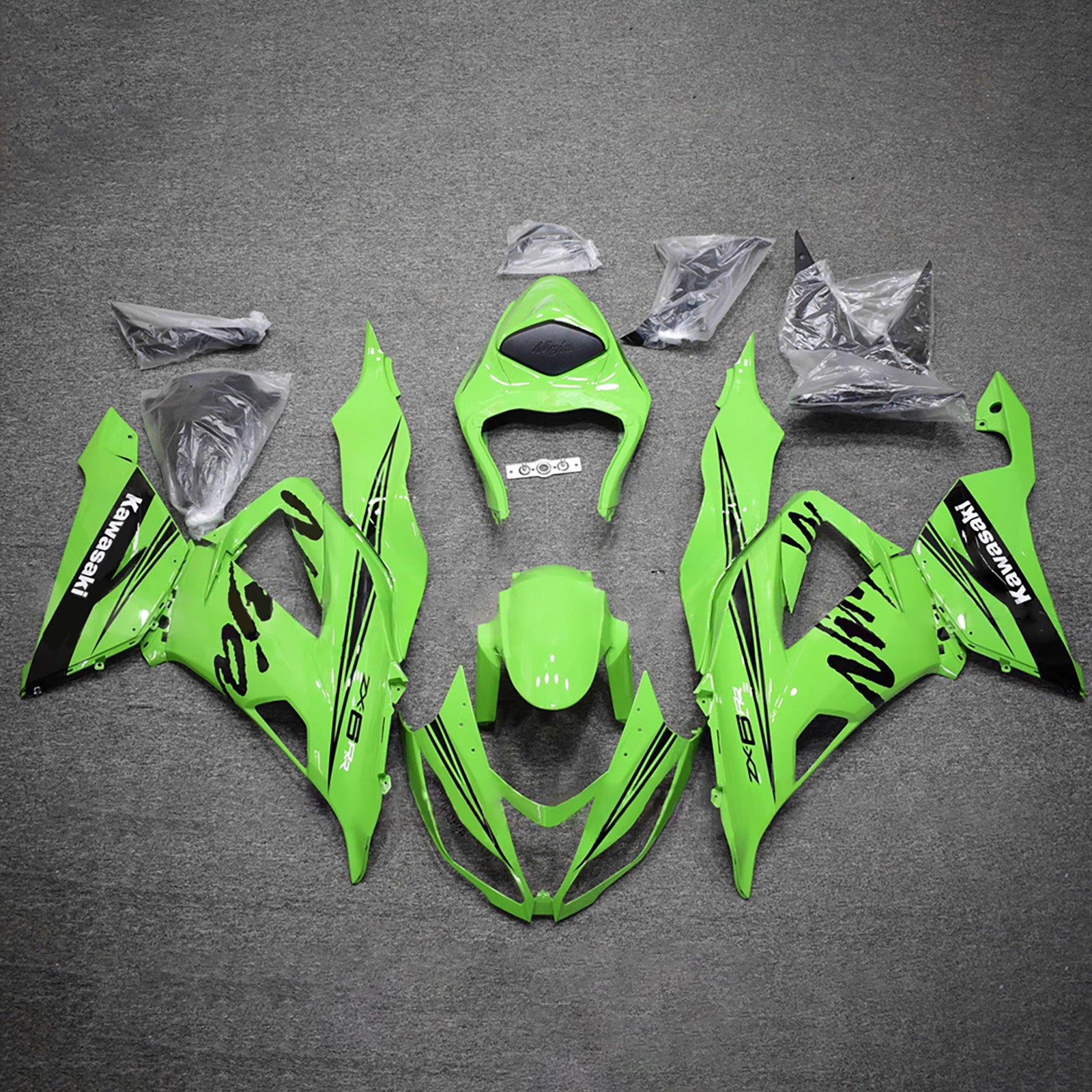 Amotopart 2013-2018 Kawasaki ZX6R 636 Green Black White Fairing Kit