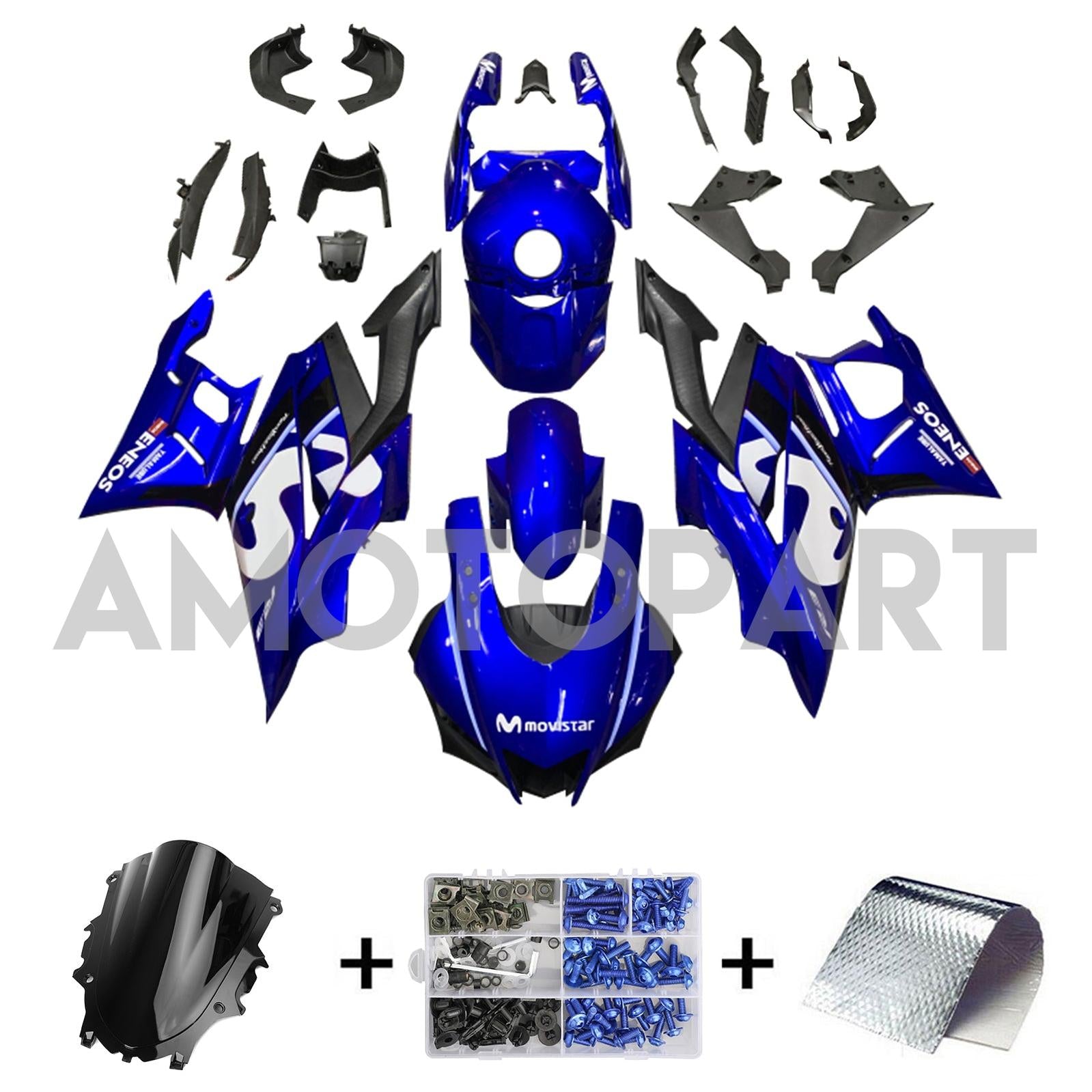 Amotopart 2022-2024 Yamaha YZF-R3 R25 Blue&White Fairing Kit