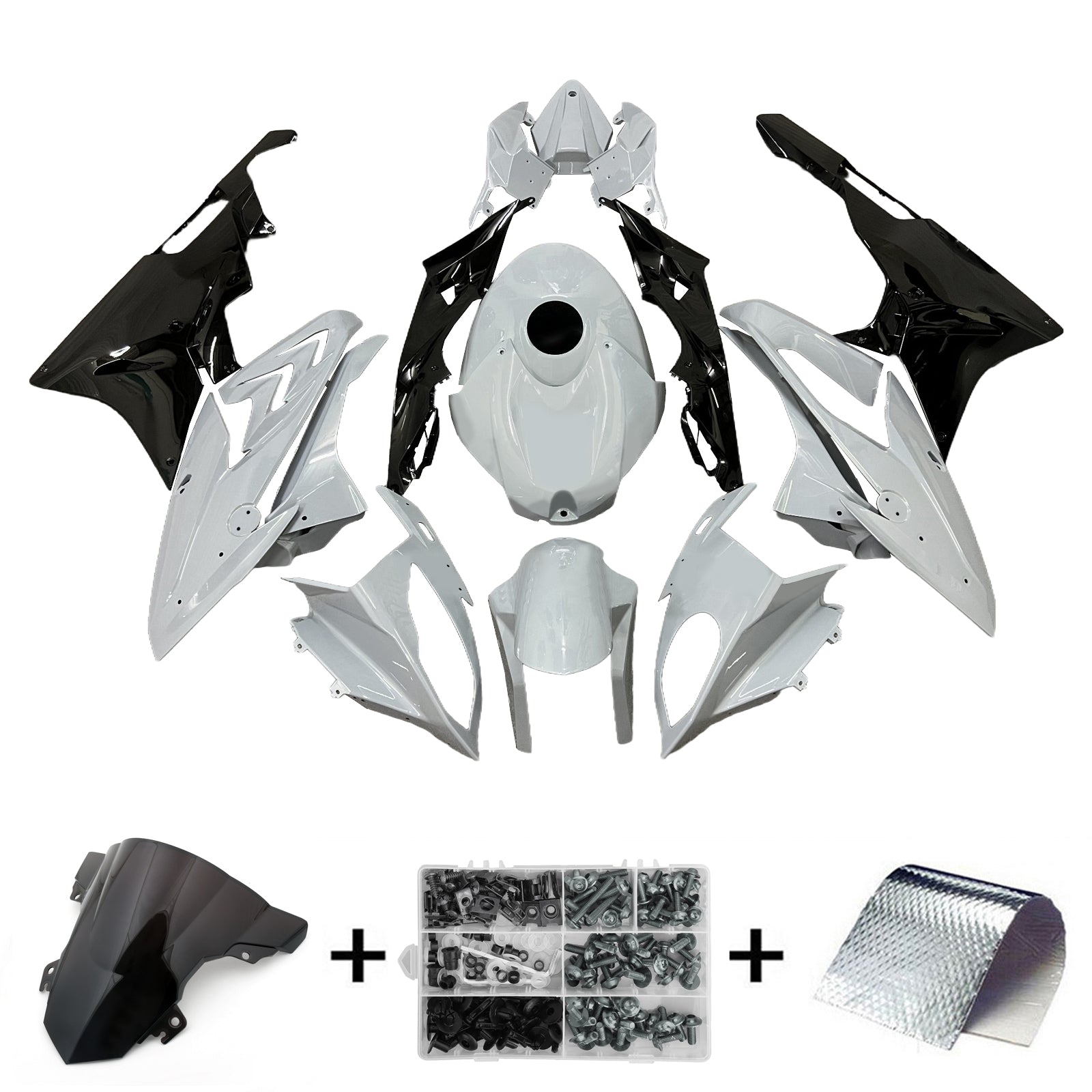 Amotopart 2017-2018 BMW S1000RR Kit de carénage noir blanc brillant