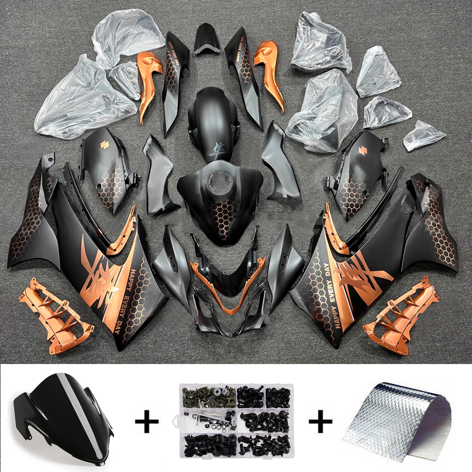 Amotopart 2021-2025 Suzuki GSX1300R Black Orange Fairing Kit