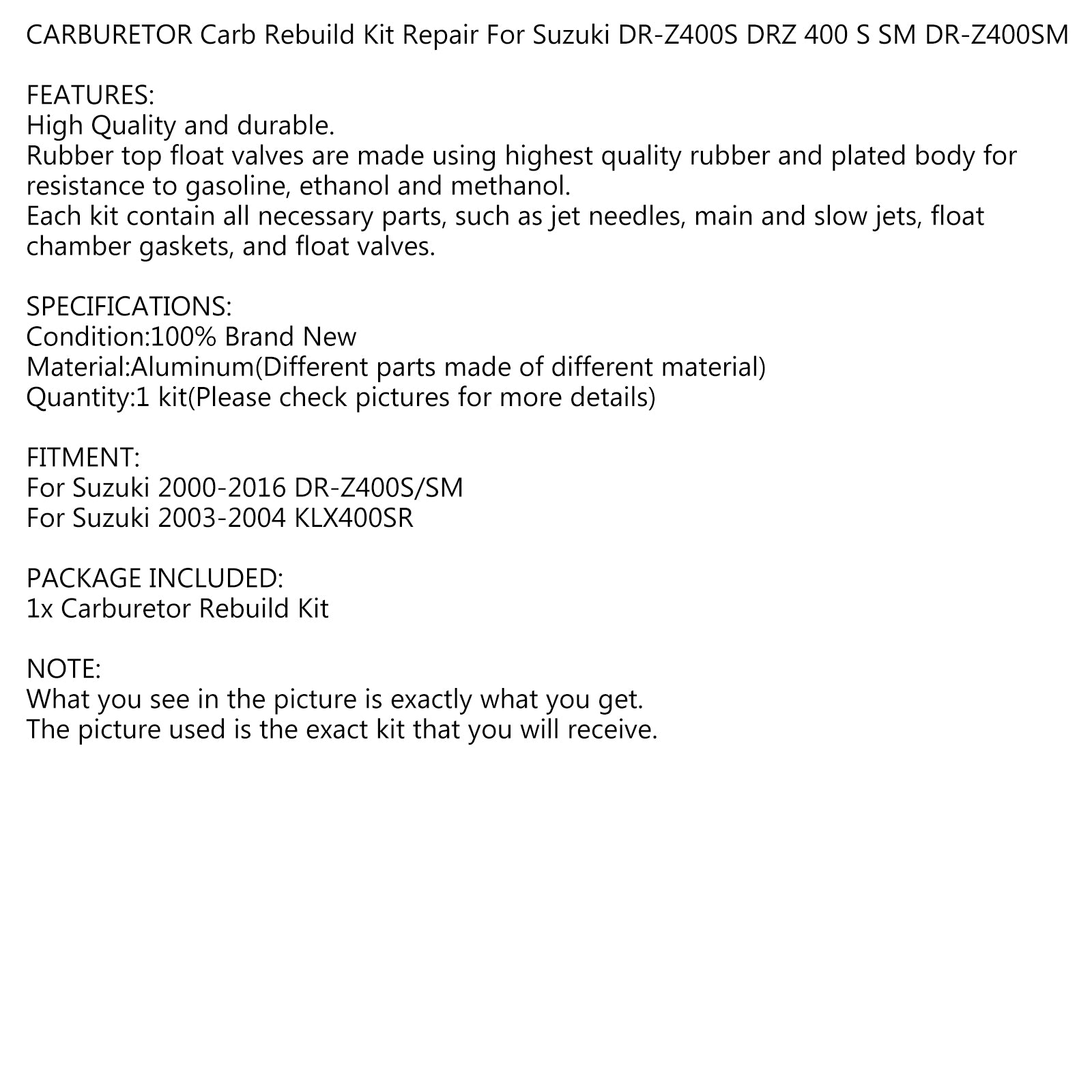 Kit de reparación y reconstrucción de carburador para Suzuki DR-Z400S DRZ 400 S SM DR-Z400SM