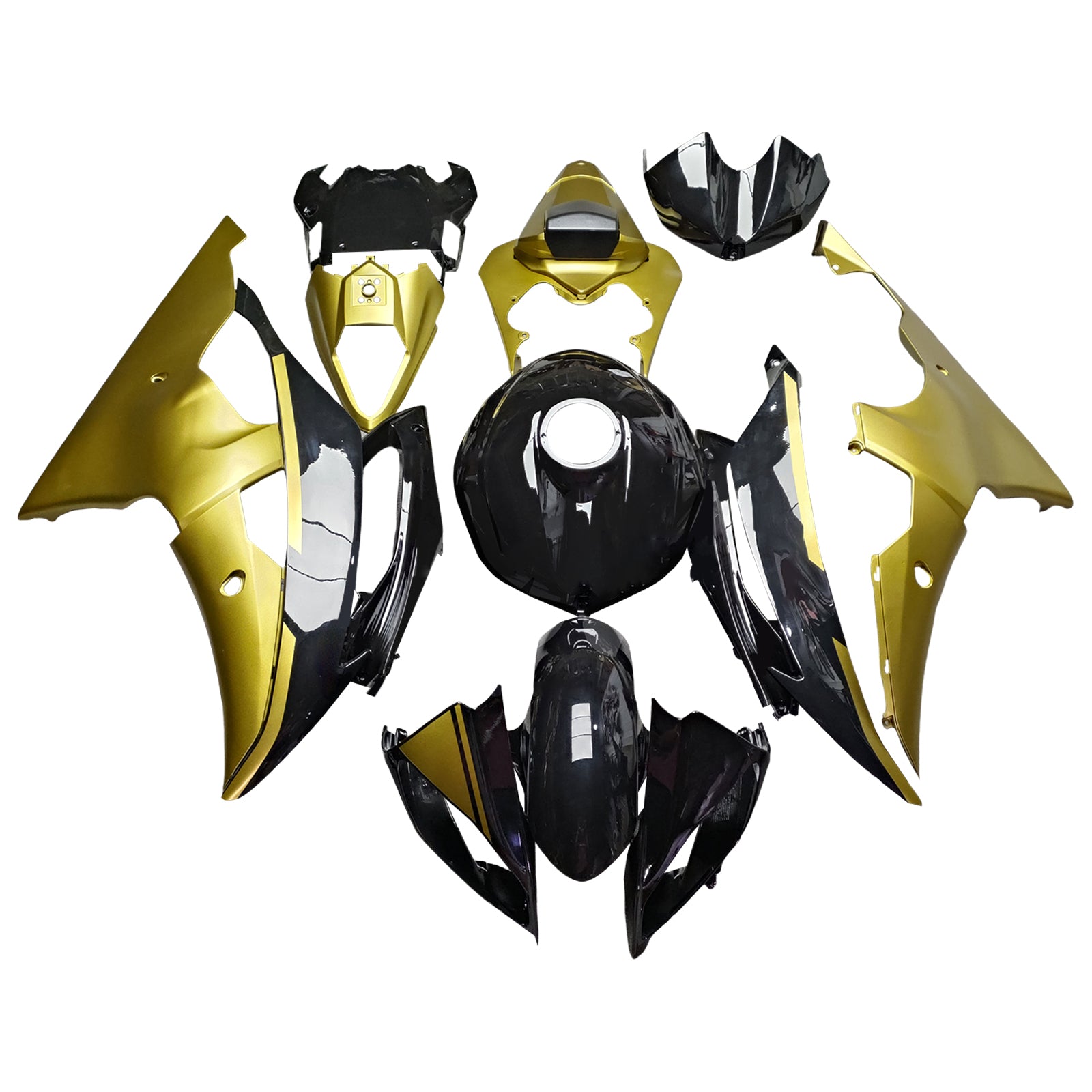 Amotopart 2008-2016 Yamaha YZF-R6 Gold & Black Fairing Kit