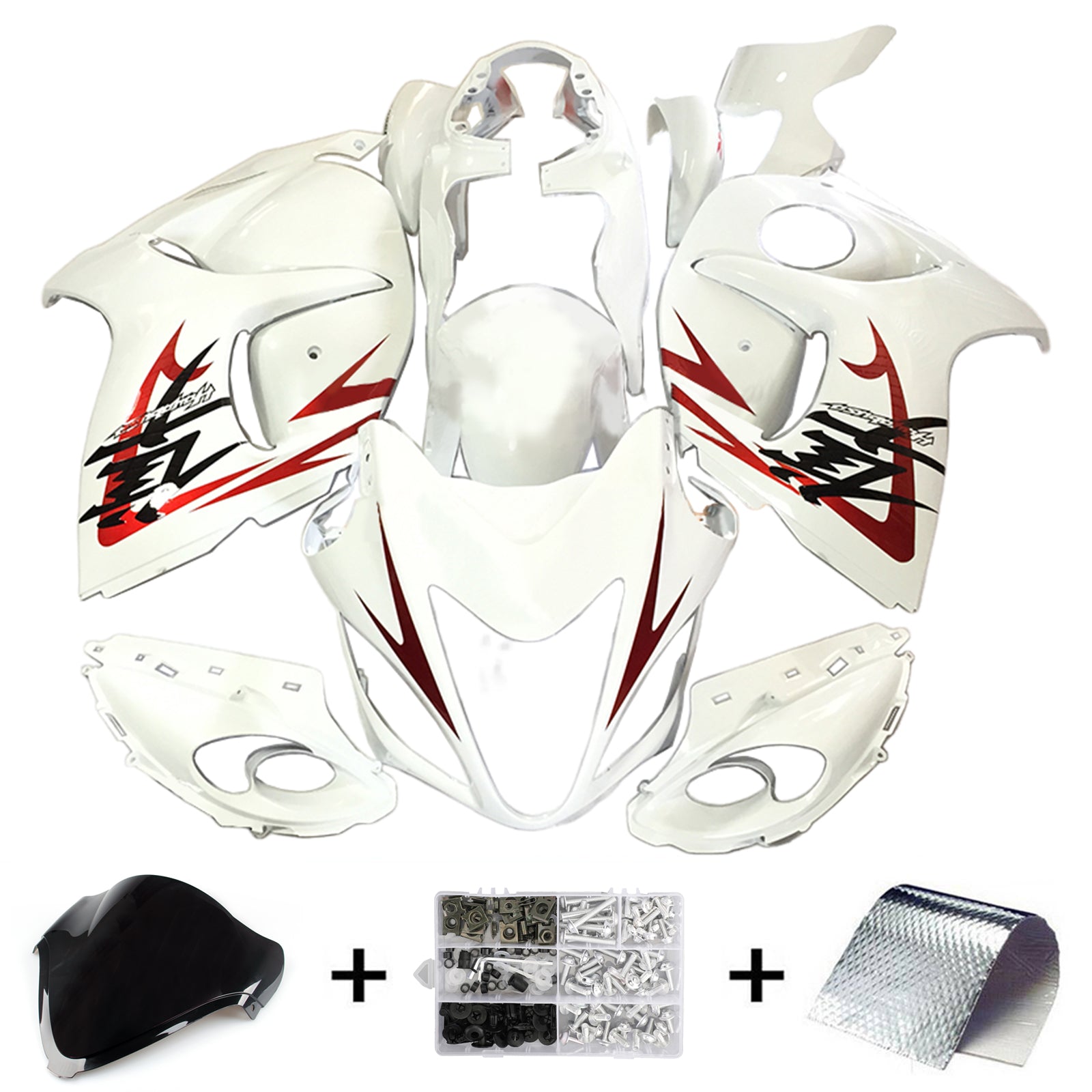 Amotopart Suzuki Hayabusa GSX1300R Blanc 2008-2020&Kit de carénage rouge