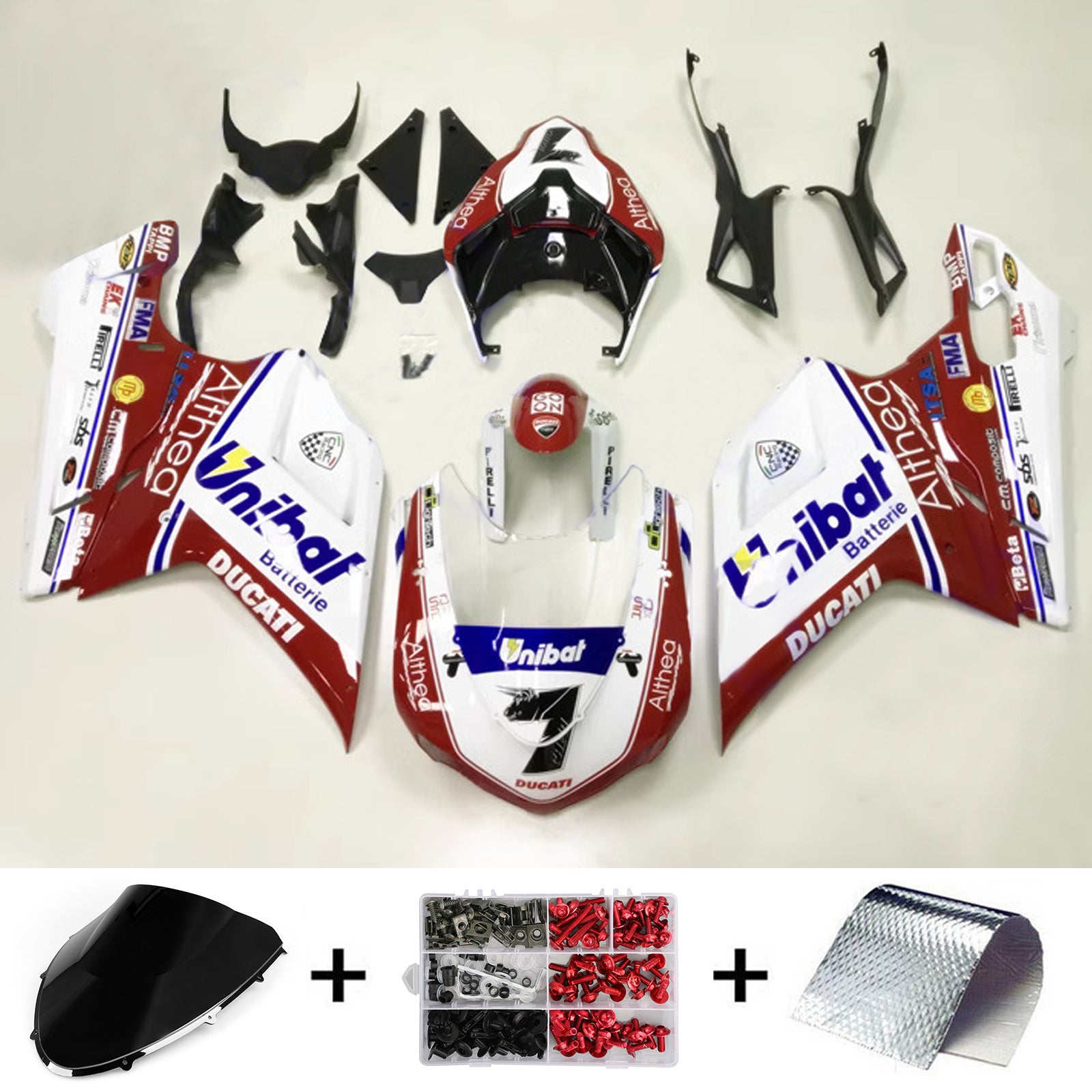 Amotopart All Years Ducati 1098/1198/848 Glossy Red White Fairing Kit