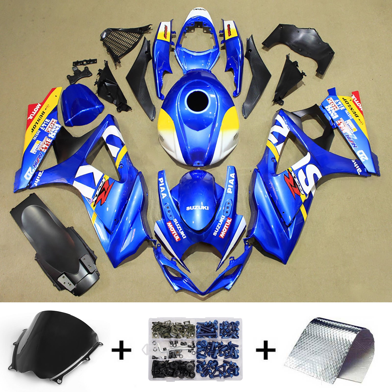 Kit carena Amotopart 2007-2008 Suzuki GSXR1000 blu giallo bianco