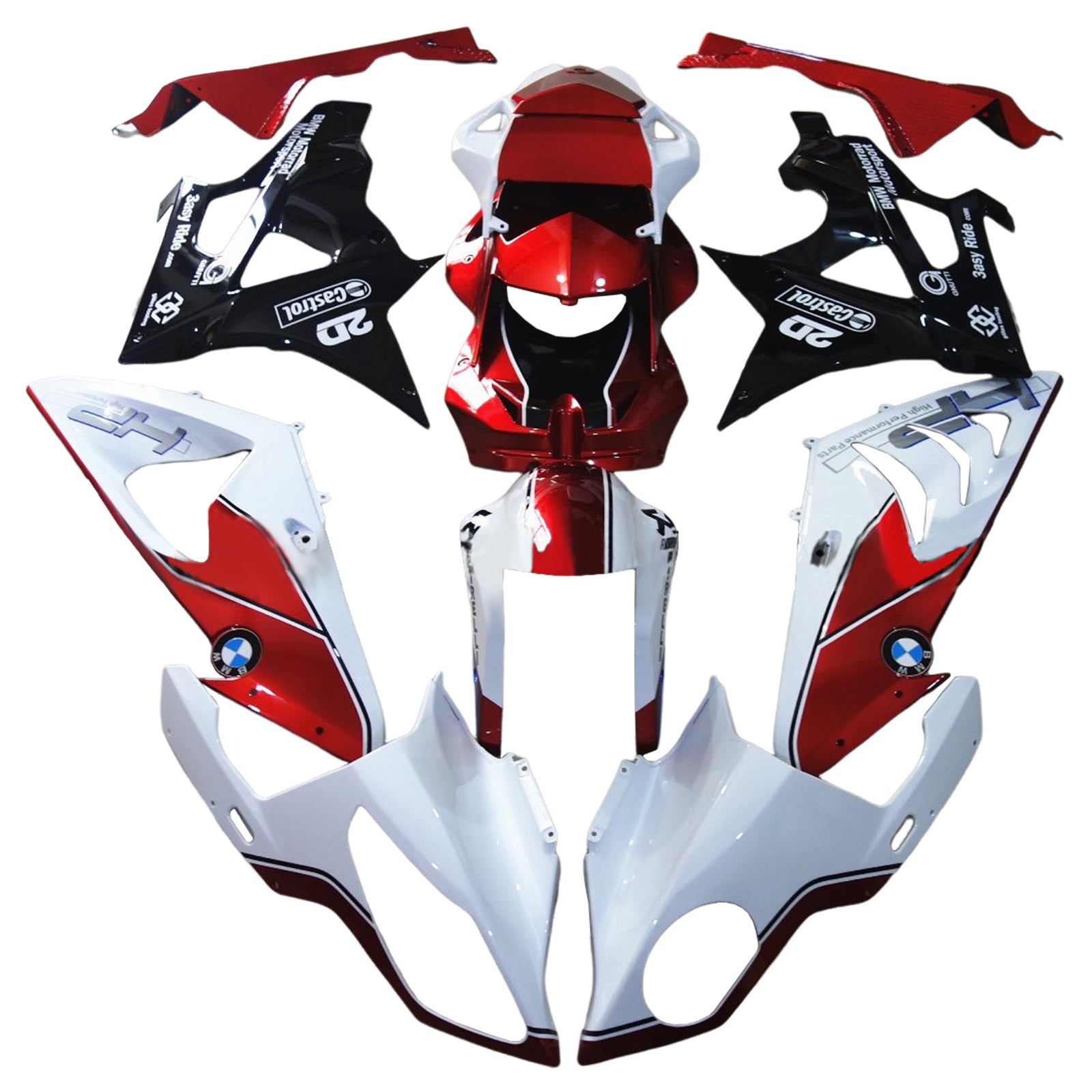 Amotopart 2009-2014 BMW S1000RR GLOOSY WIT ZWART RODE ROOD KIT