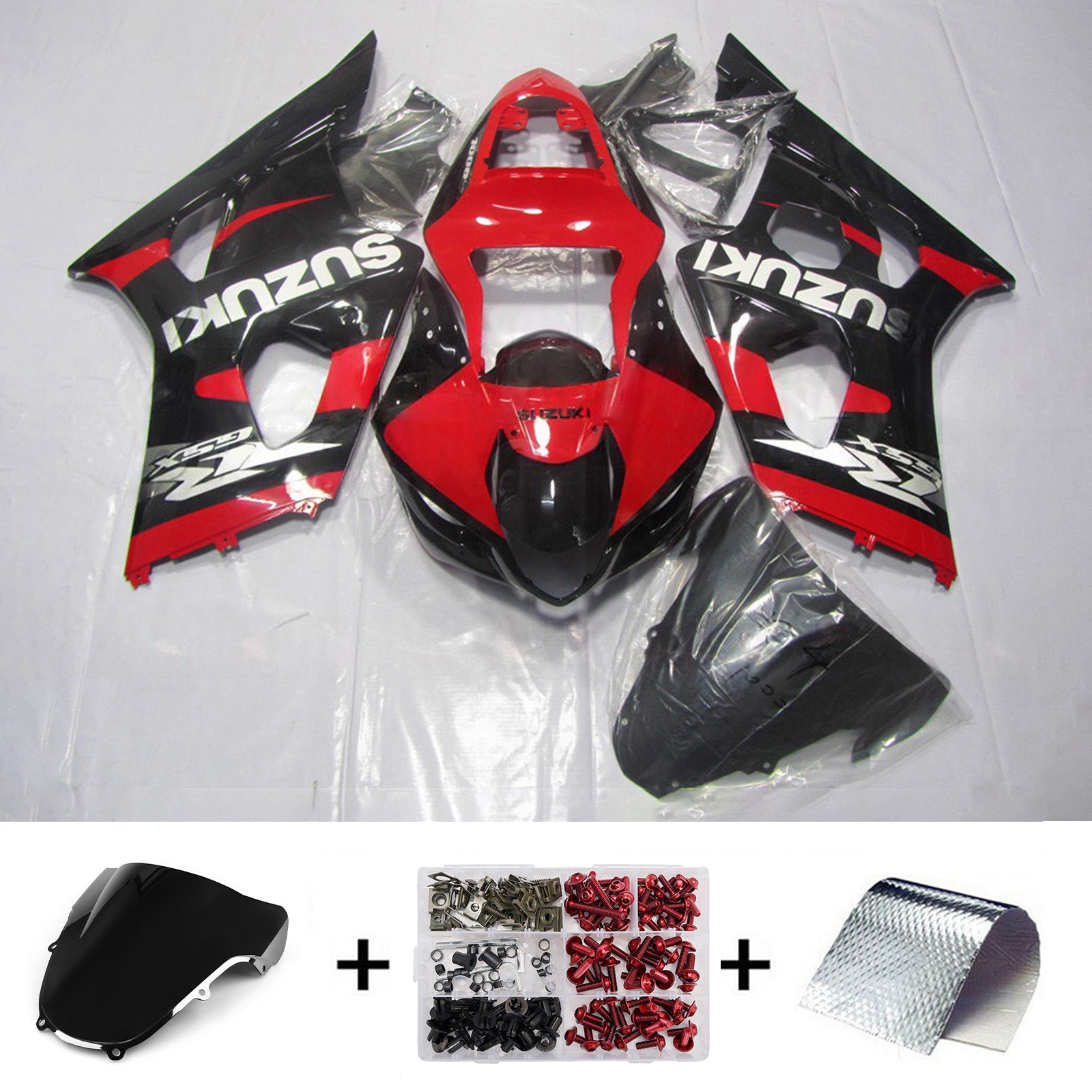 Amotopart 2000-2002 Suzuki GSXR1000 Red Black Silver Fairing Kit