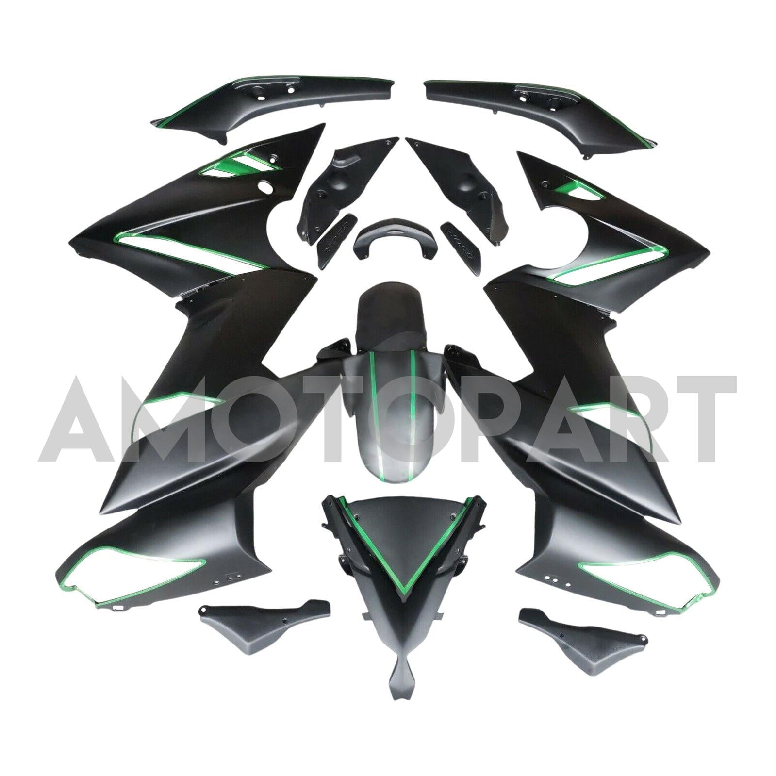 Amotopart 2009-2011 Kawasaki Ninja650 EX650 Black Green Fairing Kit