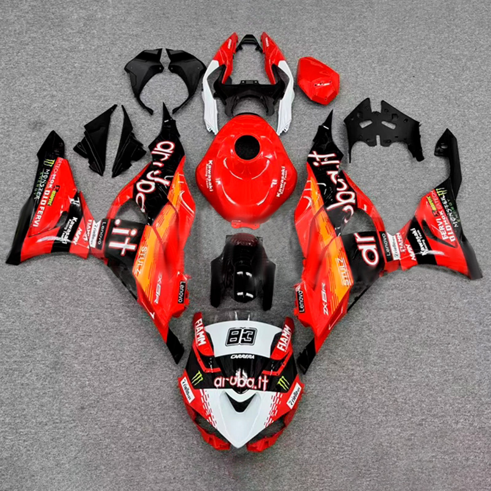 Amotopart 2024-2025 Kawasaki ZX-6R Red Black White Orange Fairing Kit