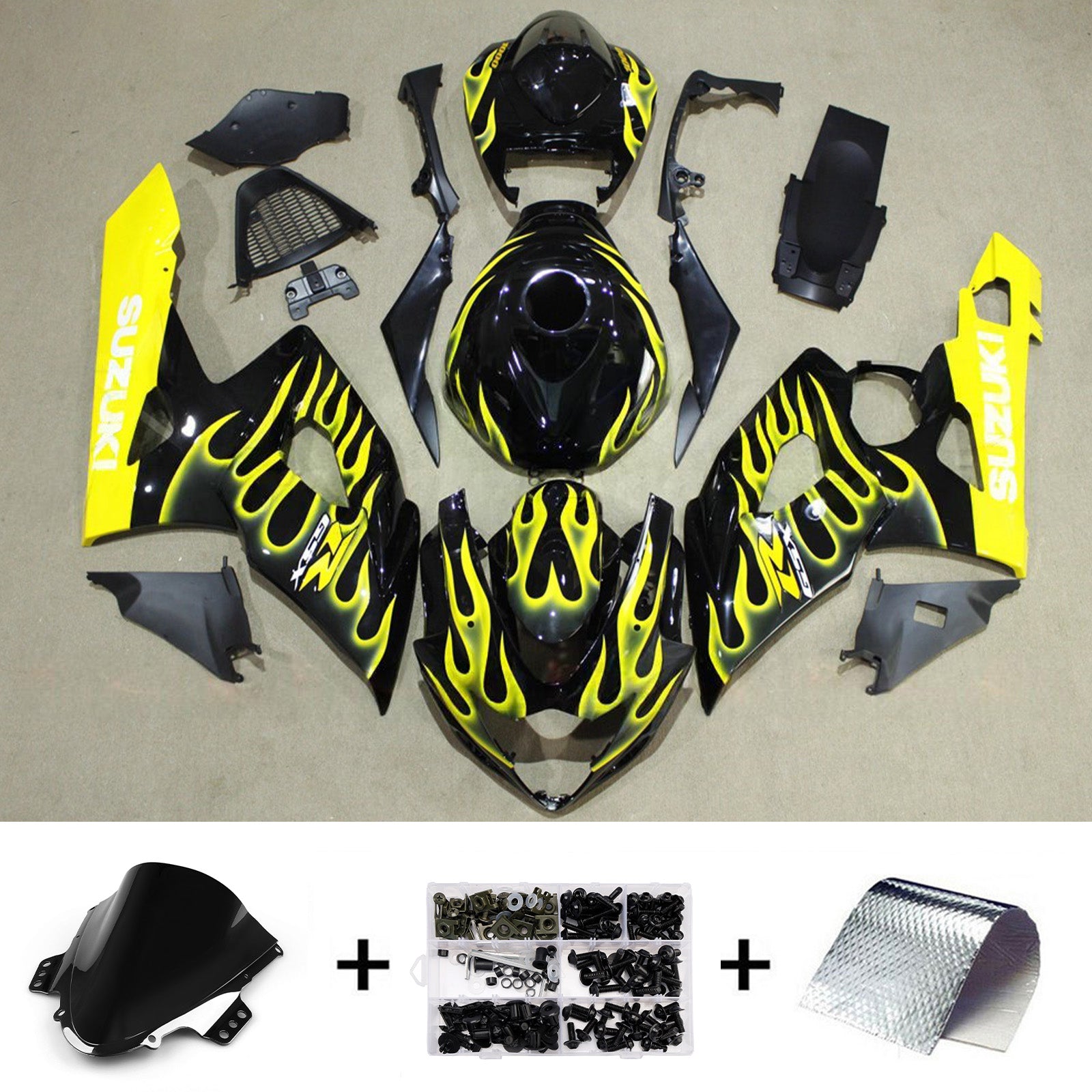 Amotopart 2005-2006 Suzuki GSXR1000 Black Yellow Fairing Kit