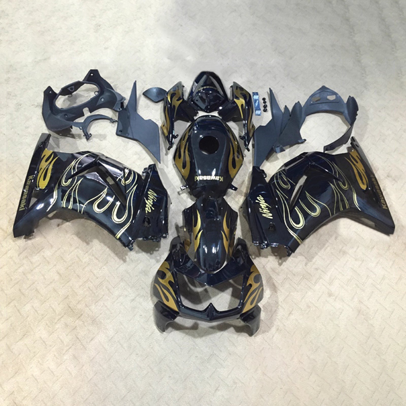 Amotopart 2008-2012 Kawasaki EX250/Ninja250R Black Brown Fairing Kit