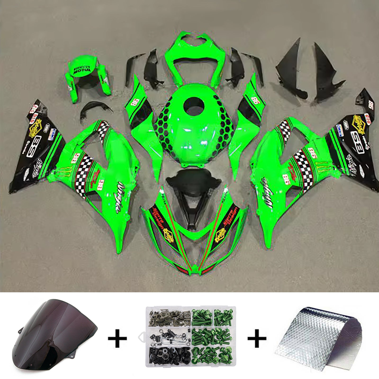 Amotopart 2013-2018 Kawasaki ZX6R 636 Green Black White Fairing Kit