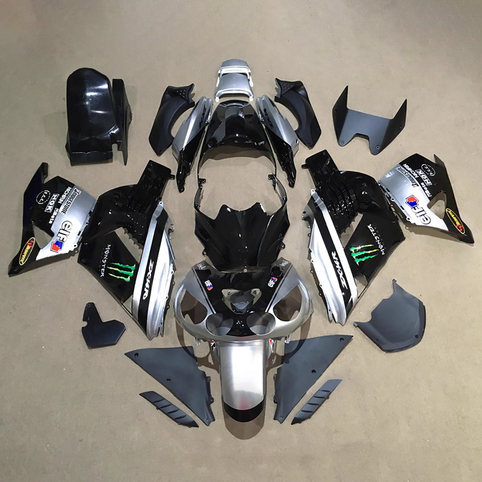 Amotopart 2012-2025 Kawasaki ZX14R ZZR1400 Black Silver Fairing Kit