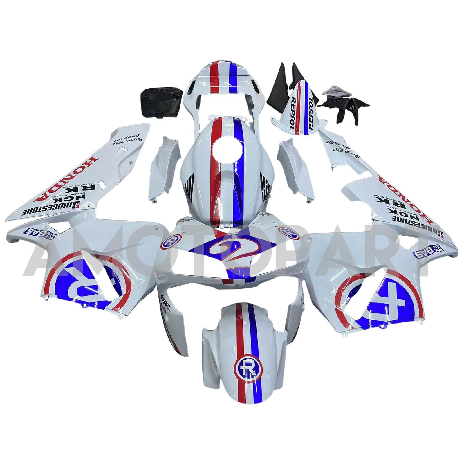 Amotopart 2003-2004 Honda CBR600RR Blanc Rouge & Kit de carénage Blue Line