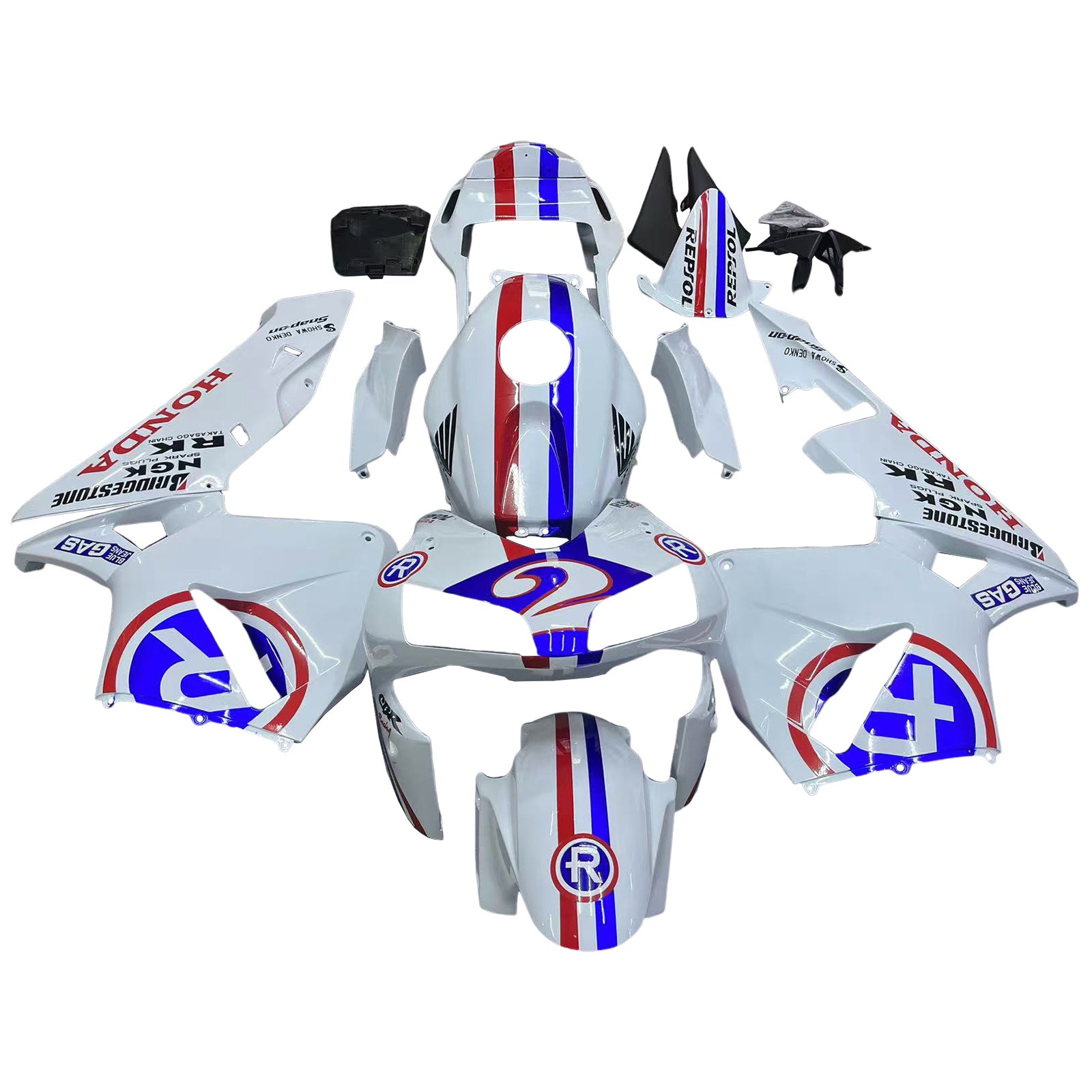 Amotopart 2003-2004 Honda CBR600RR White Red & Blue Line Fairing Kit