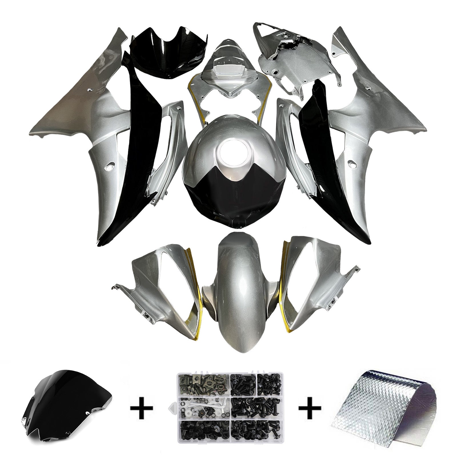 Amotopart 2008-2016 Yamaha YZF-R6 Grey & Black Fairing Kit