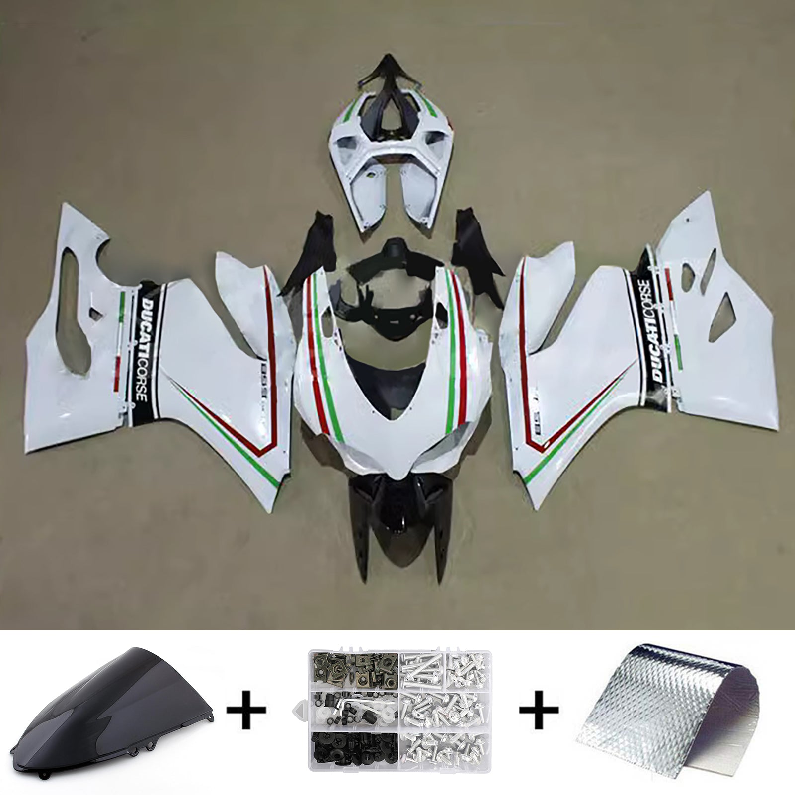 Amotopart 2012-2015 Ducati 899 White & Lines Fairing Kit