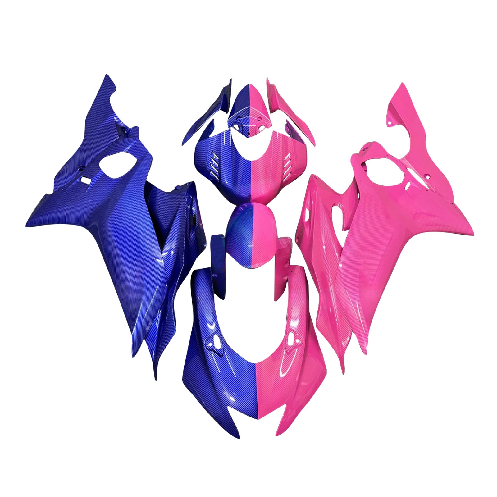 Amotopart 2017-2023 Yamaha YZF-R6 Blue Carbon Fiber Pattern Pink Fairing Kit